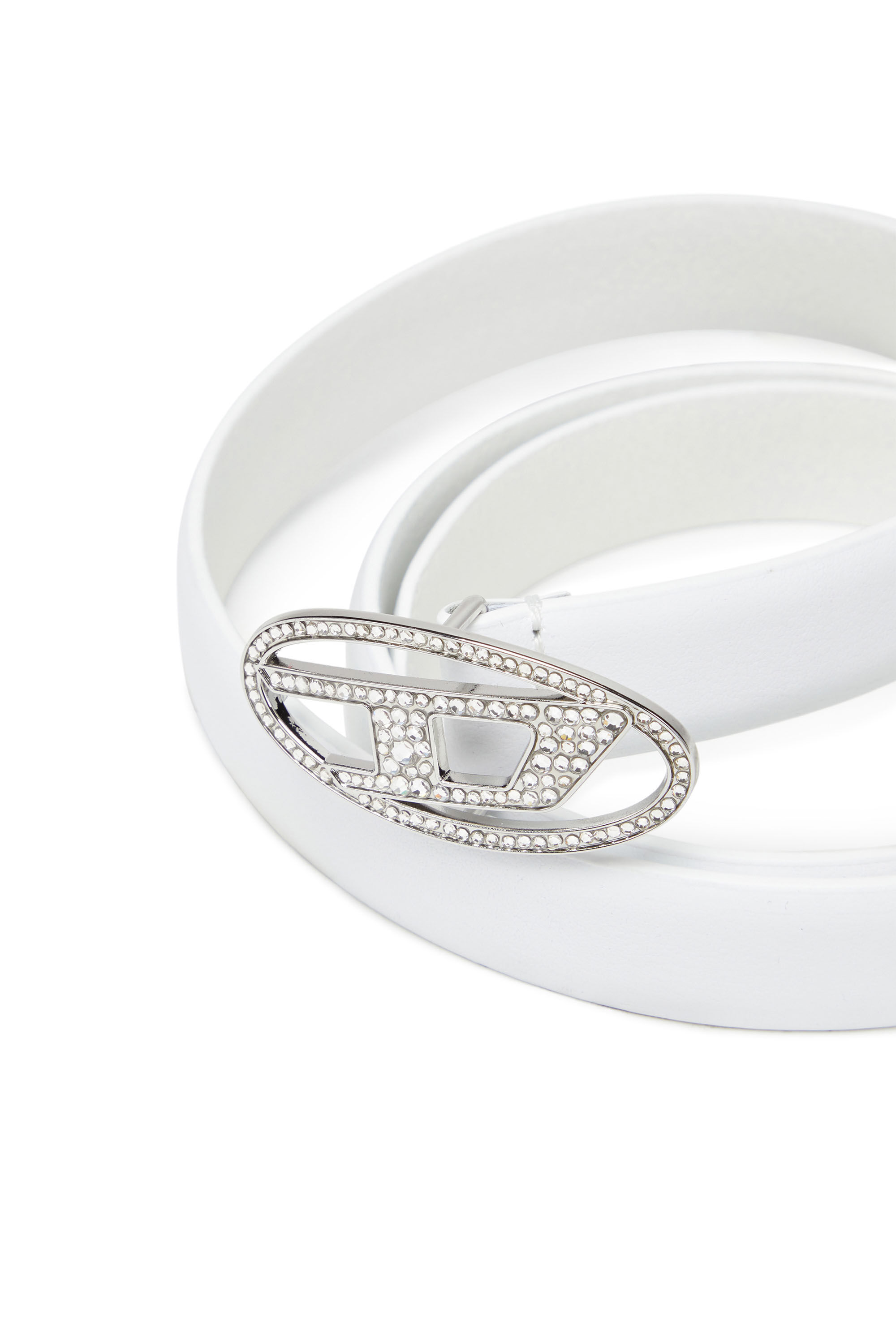 本格派ま！ leather Slim Women's belt Diesel | White | buckle crystal with 小物
