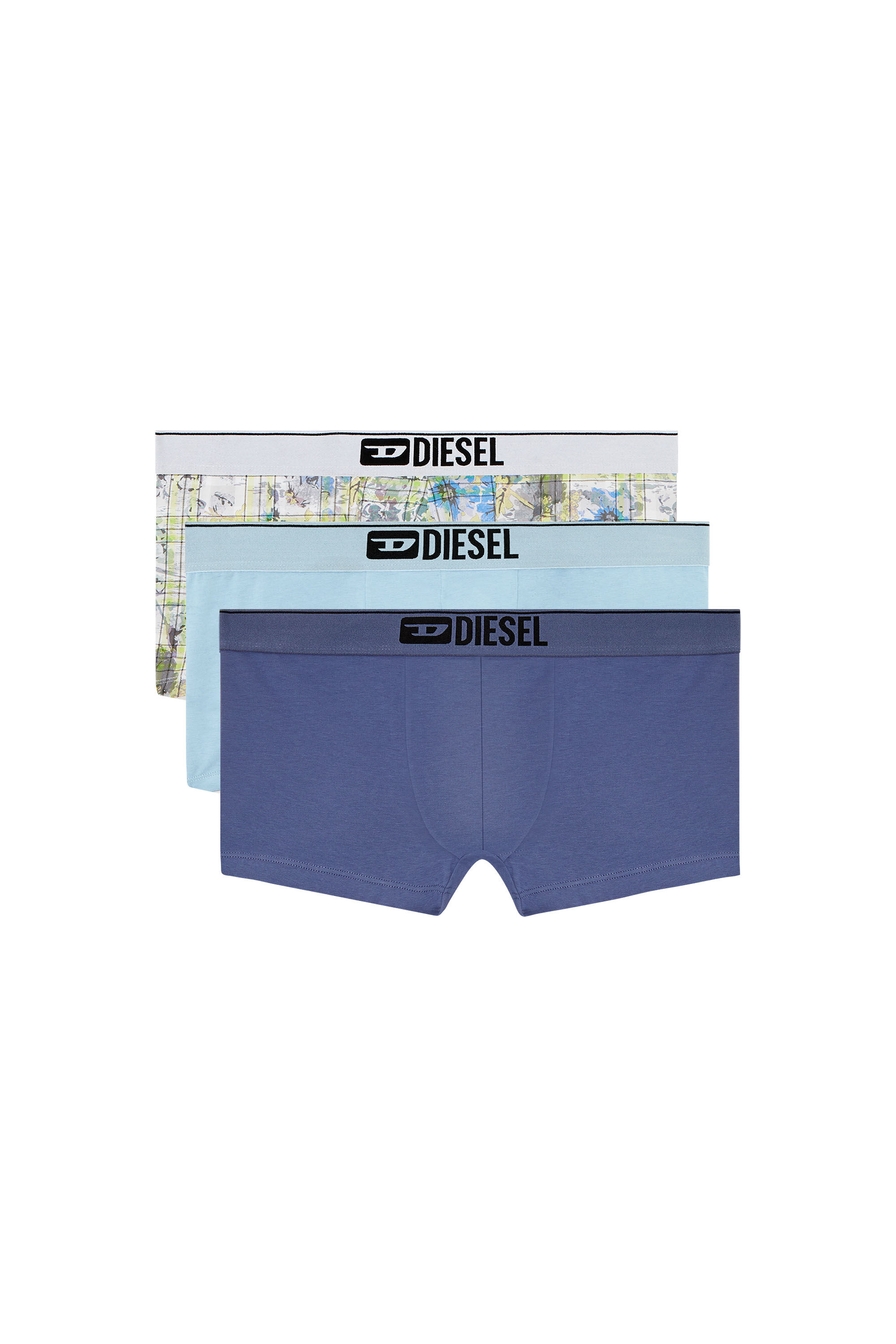Diesel - DAMIEN-THREEPACK, Man's Three-pack boxer briefs with floral motif in Blue/White - 4