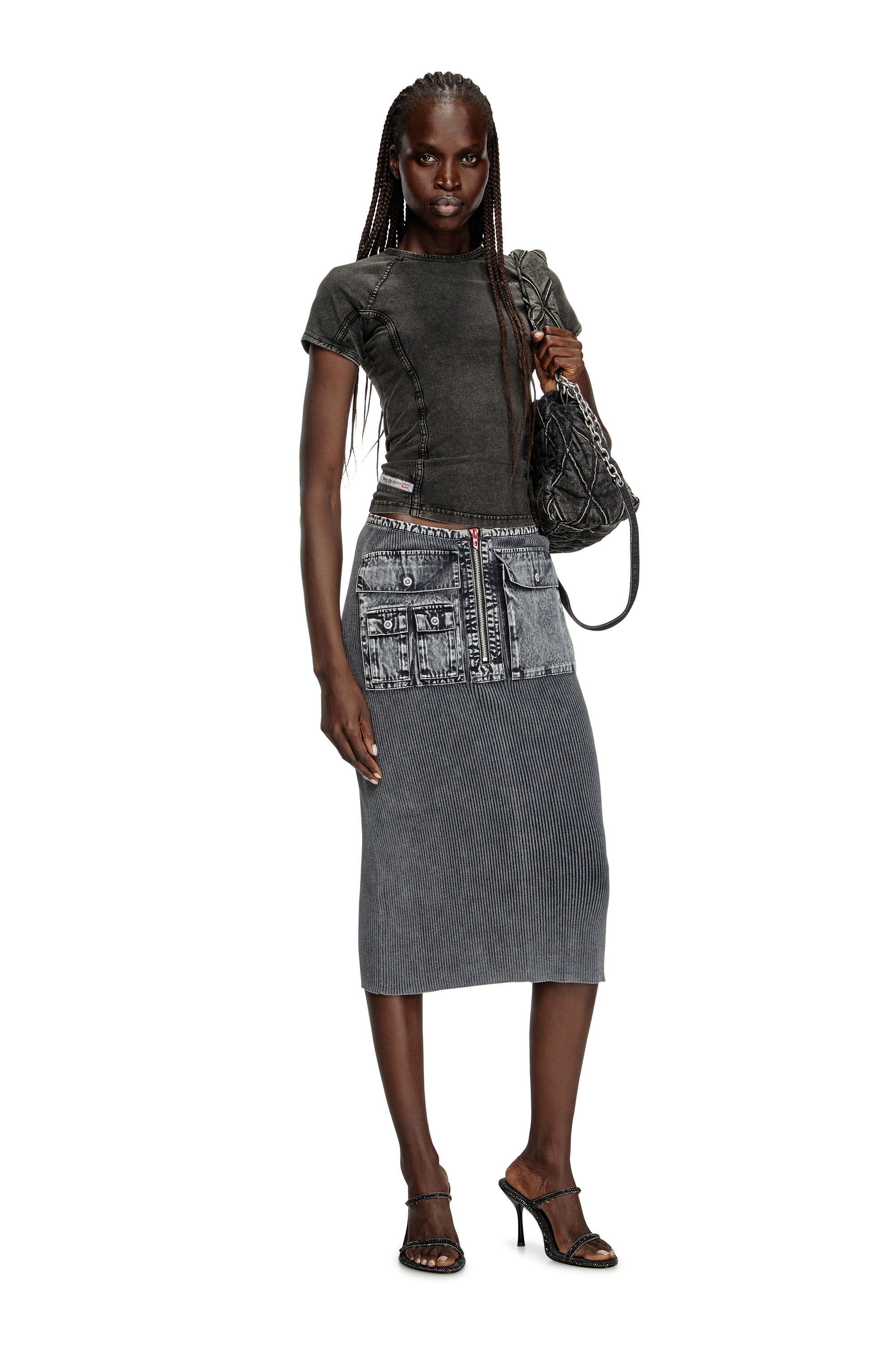 Women's Denim-effect top in stretch jersey | Black | Diesel Women's Denim-effect top in stretch jersey | Black | Diesel