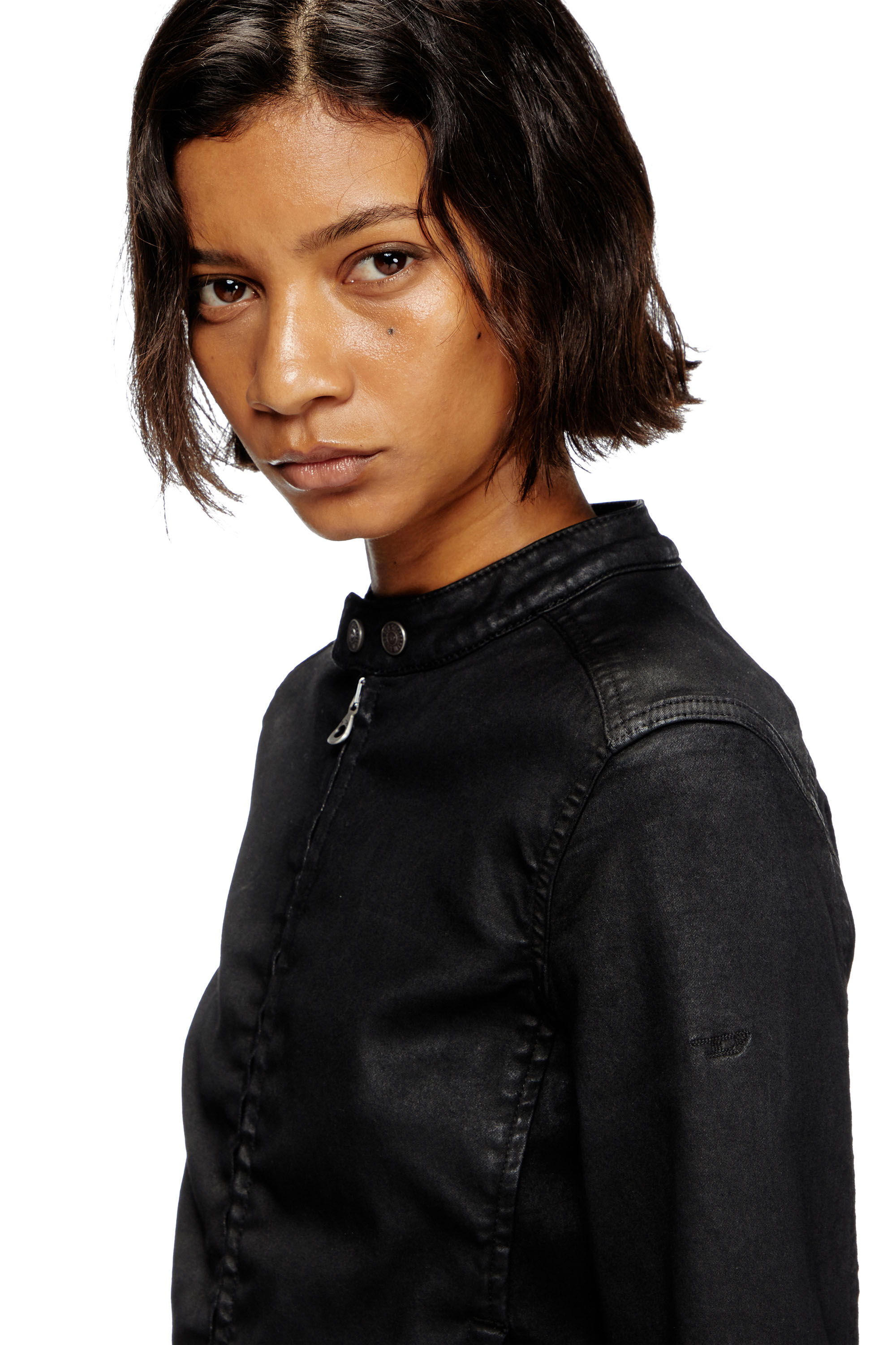 Women's Moto jacket in coated denim | Black | Diesel
