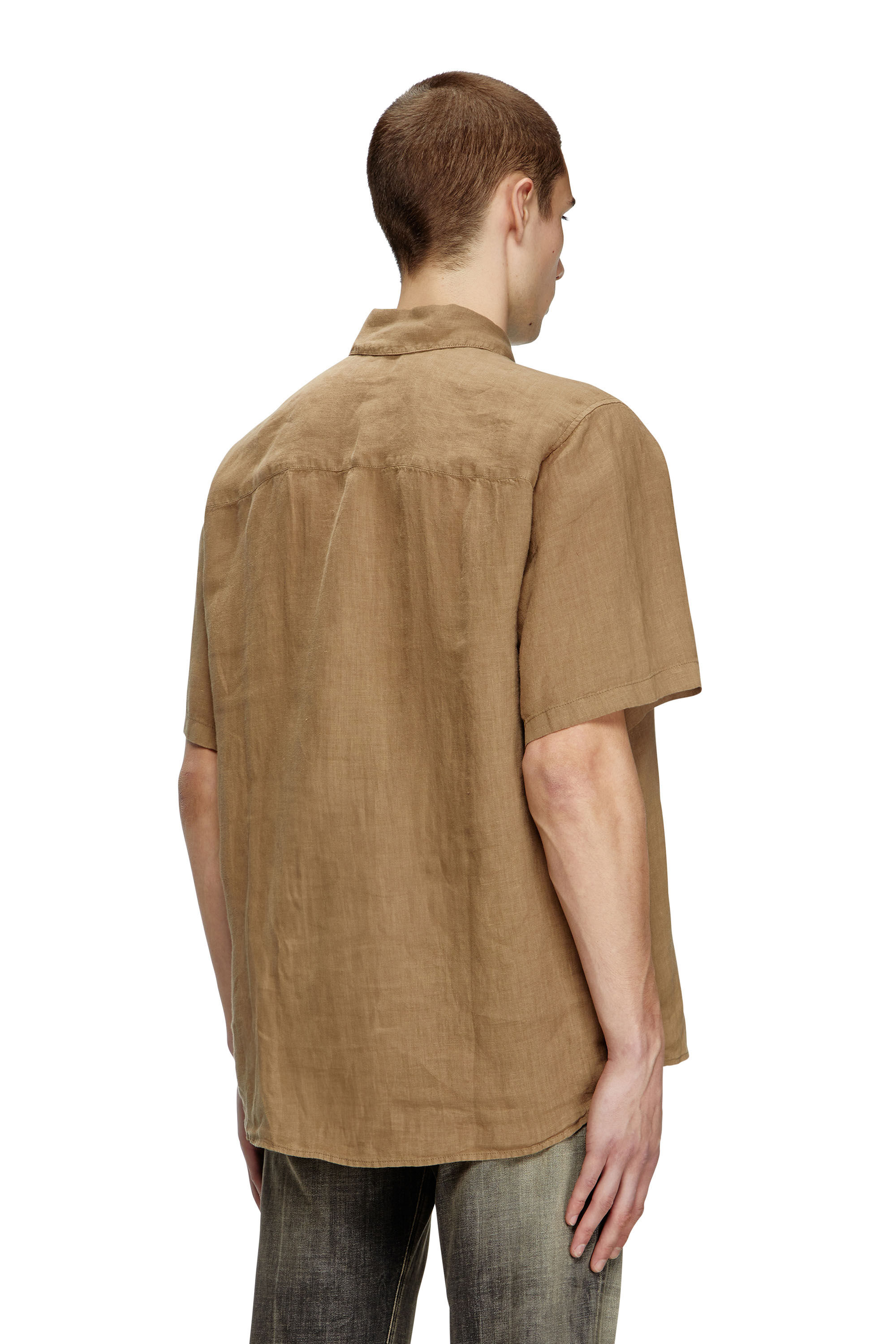 Diesel - S-UCCLE-A, Camisa de lino de manga corta con cuello con logotipo Hombre in Marrón - 4