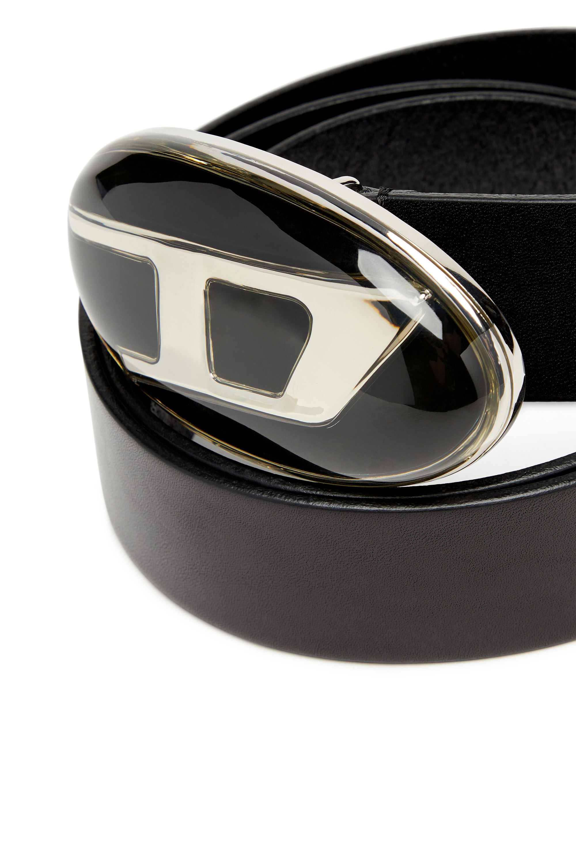Diesel - B-1DR-RR, Cinturón de cuero con hebilla esmaltada con el logotipo Hombre in Negro - 3