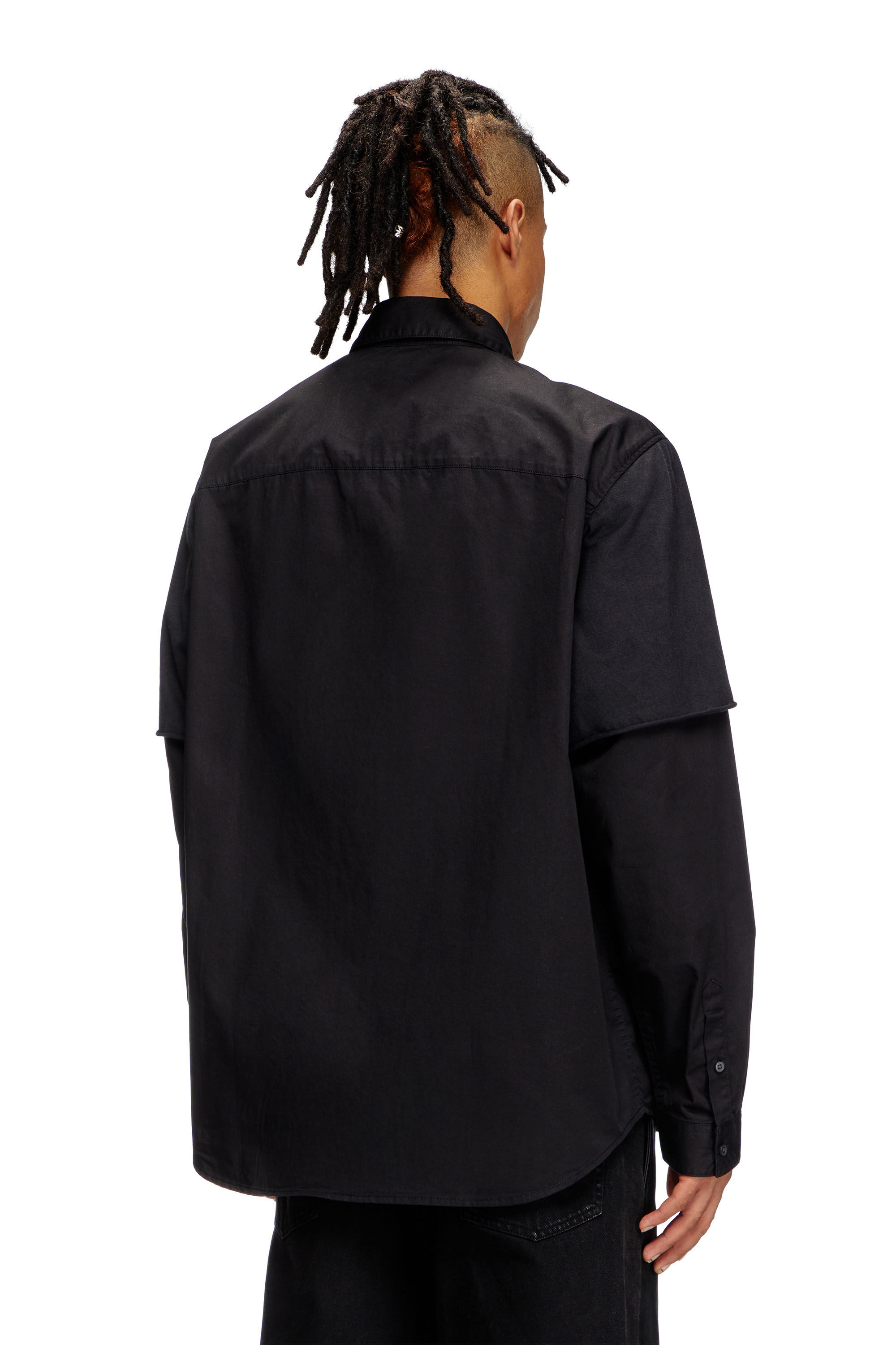 Men's Layered shirt in twill and jersey | Black | Diesel Men's Layered shirt in twill and jersey | Black | Diesel
