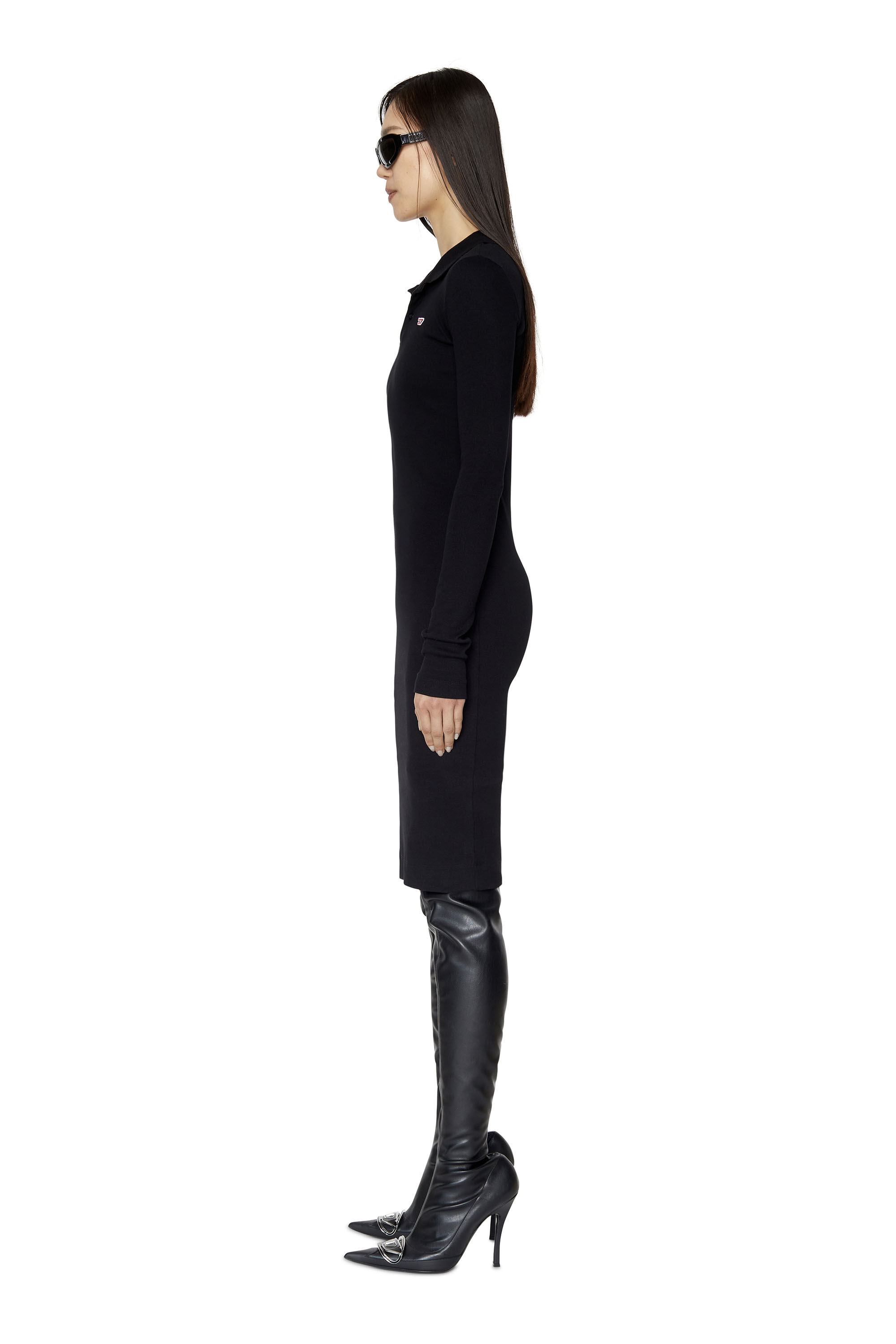 Diesel - D-RIBENNY-LS-D, Woman's Bodycon polo dress in Black - 4