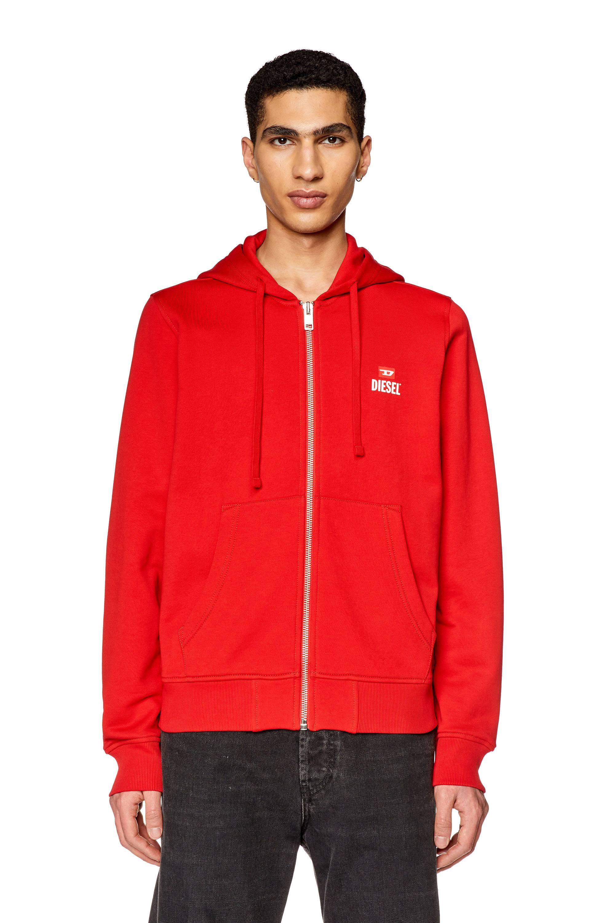 Diesel - S-GINN-HOOD-ZIP-G1, Sudadera con cremallera y logotipo D Hombre in Rojo - 5