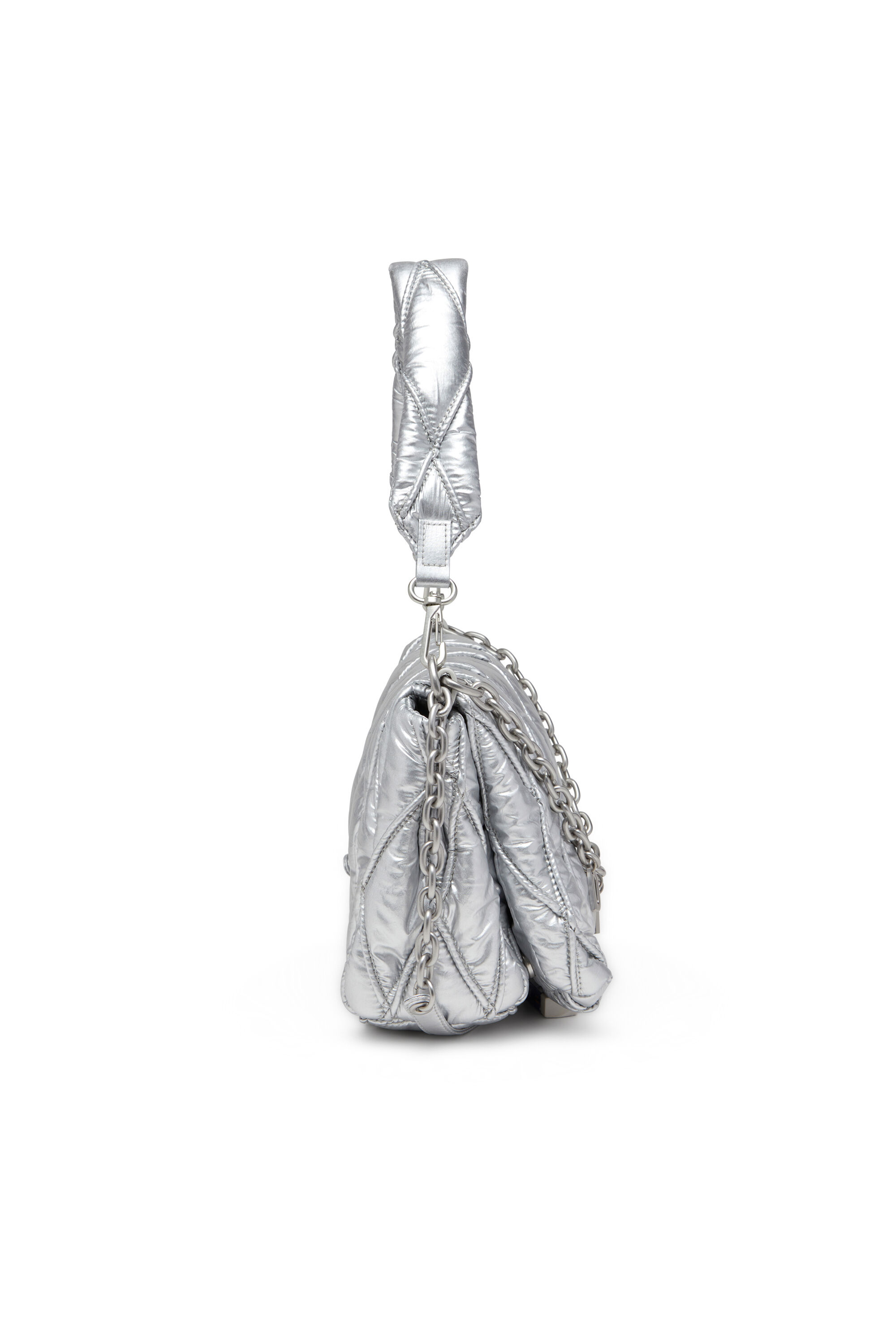 Diesel - CHARM-D SHOULDER M, Charm-D M-Bolso de hombro de nailon metálico Mujer in Plateado - 4