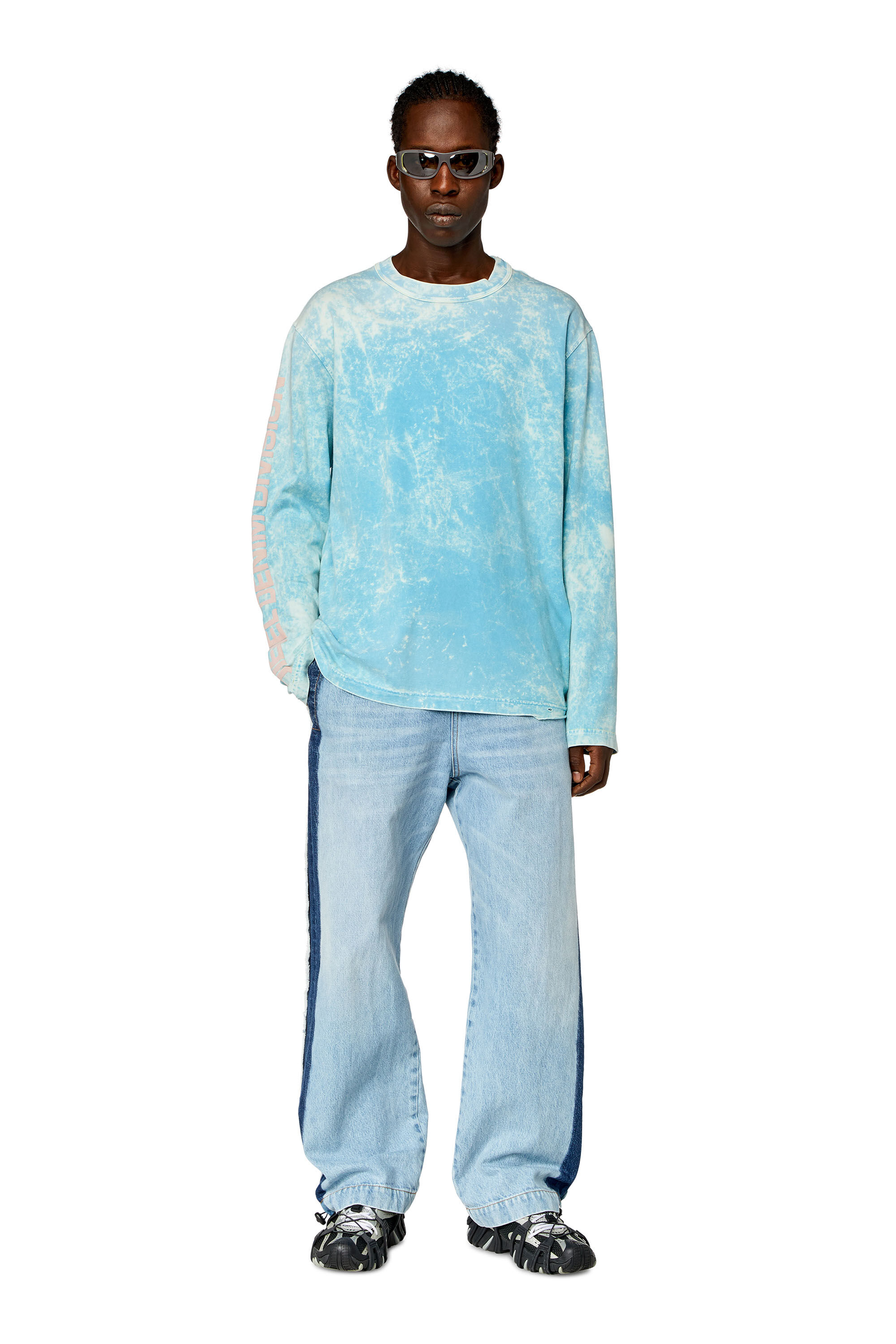 Men's Acid-wash long-sleeve T-shirt | Blue | Diesel