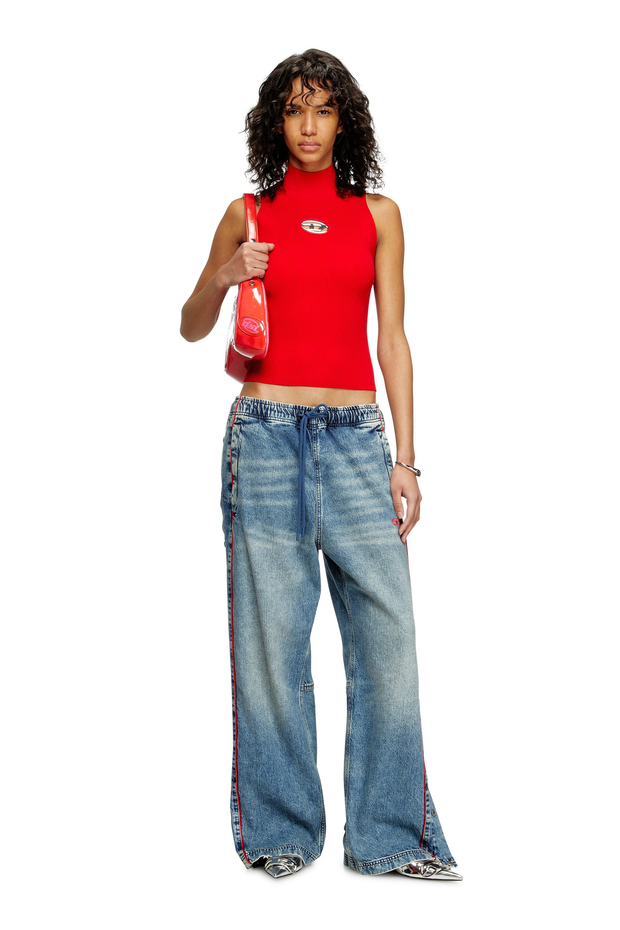 Women's Ribbed-knit turtleneck top | Red | Diesel