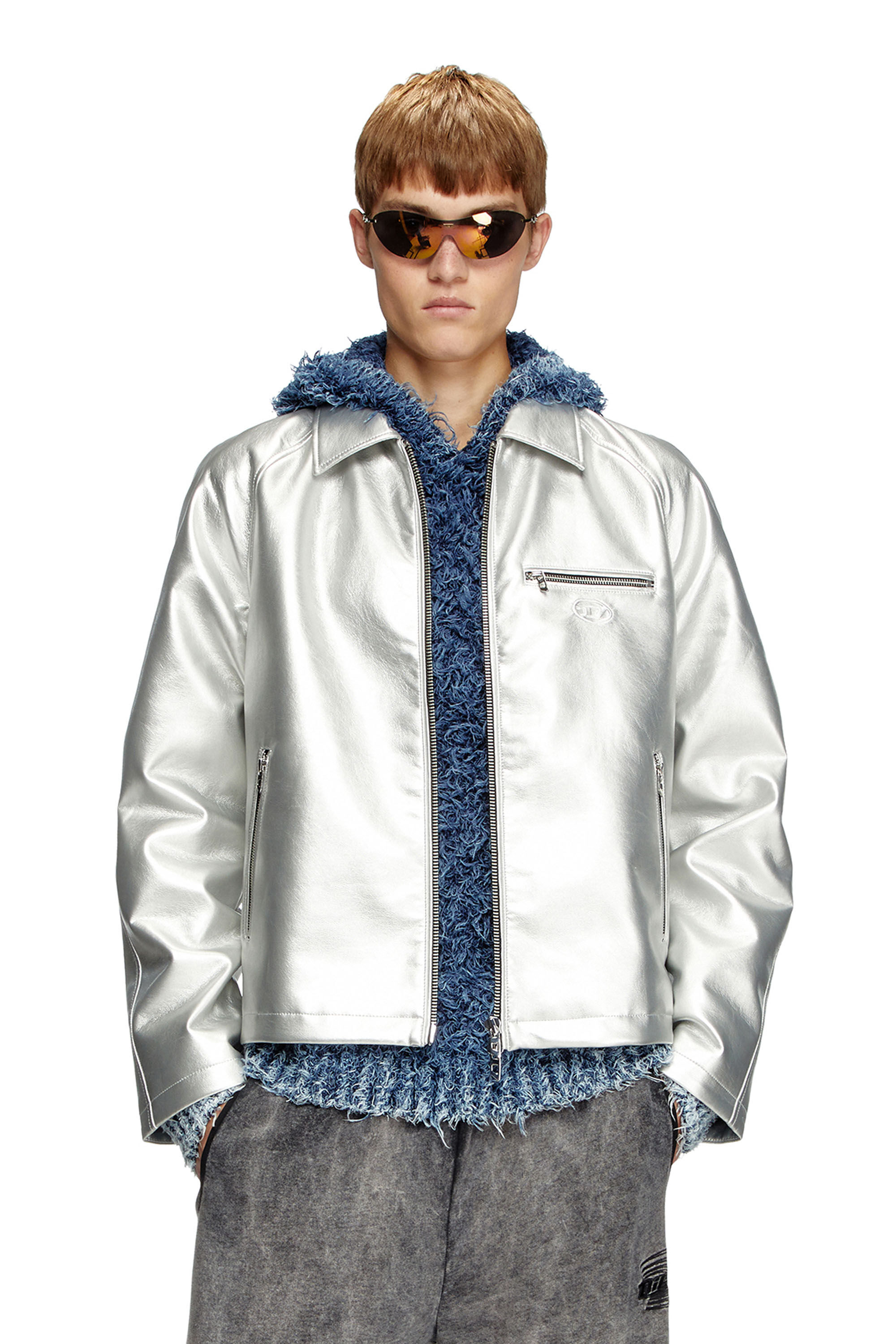 Diesel - J-THOME, Chaqueta coach metálica Unisex in Plateado - 3