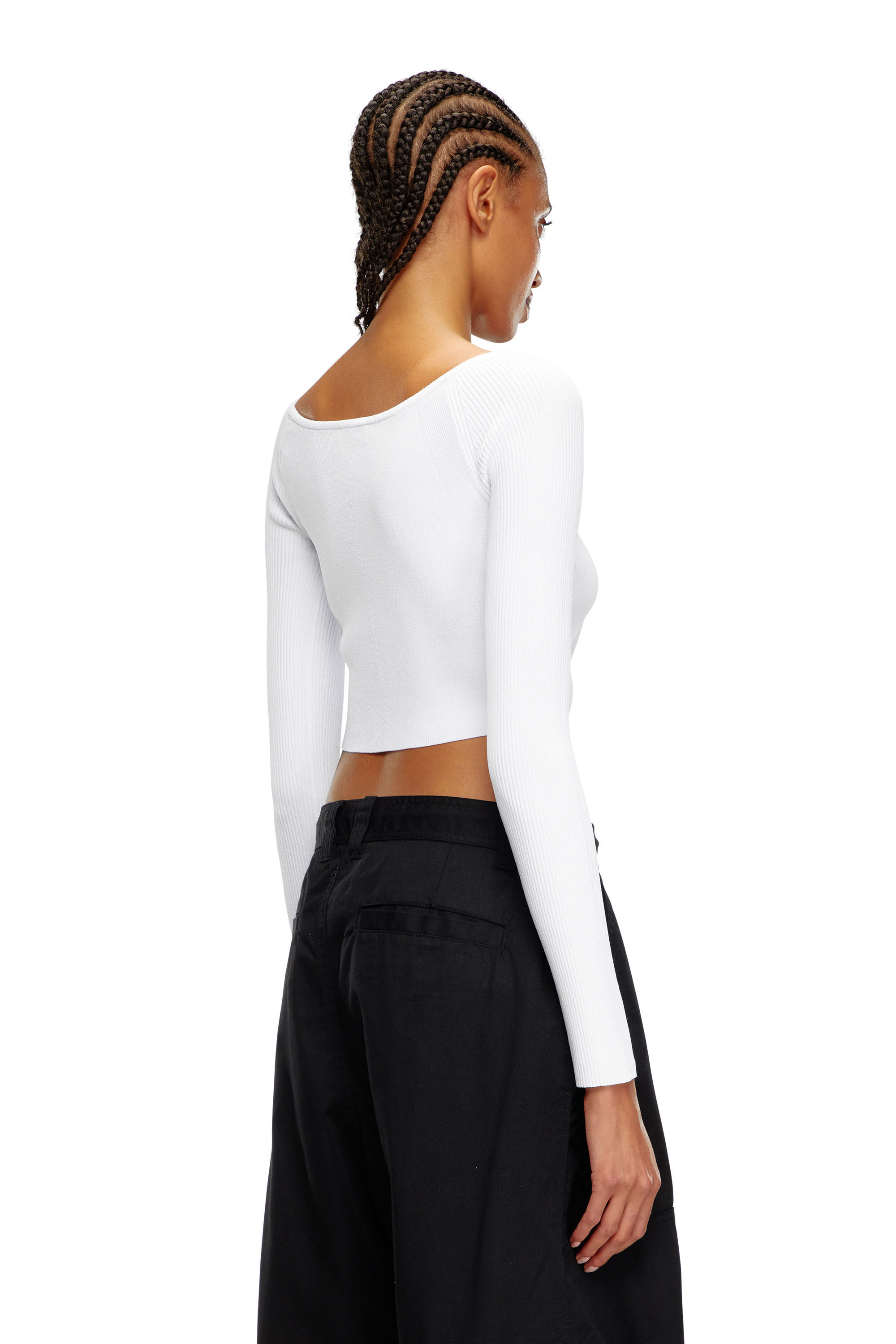 Diesel - M-VERA-LS, Top con escote de hombros descubiertos de tejido en canalé Mujer in Blanco - 5