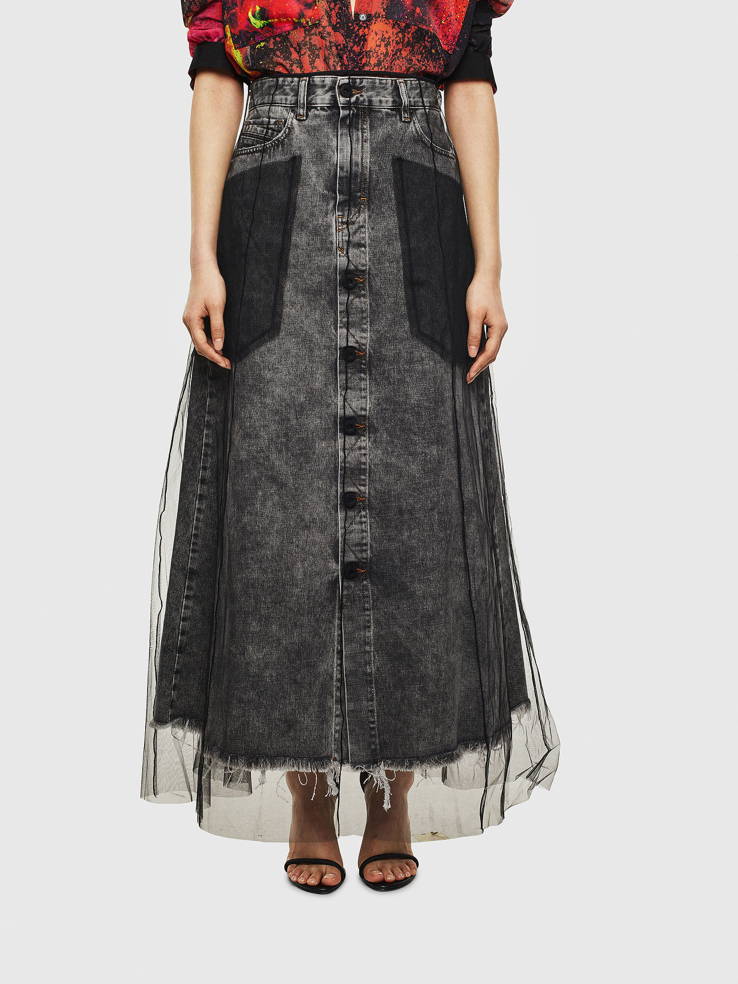 diesel denim shirt dress with skirt overlay