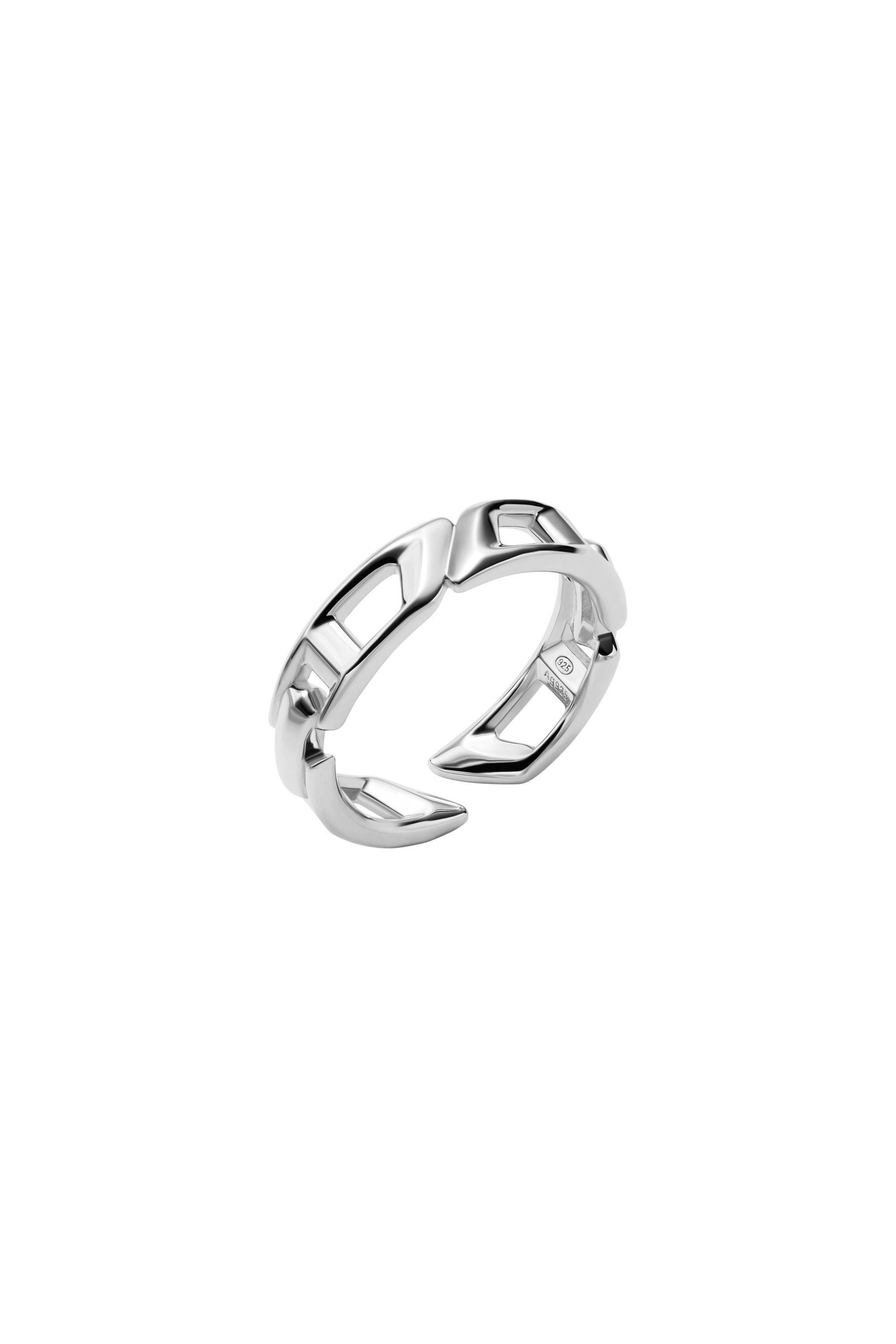 Diesel - DL1349040 STERLING SILVER JEWEL, Anillo de banda de plata esterlina con el logotipo D Unisex in Plateado - 1