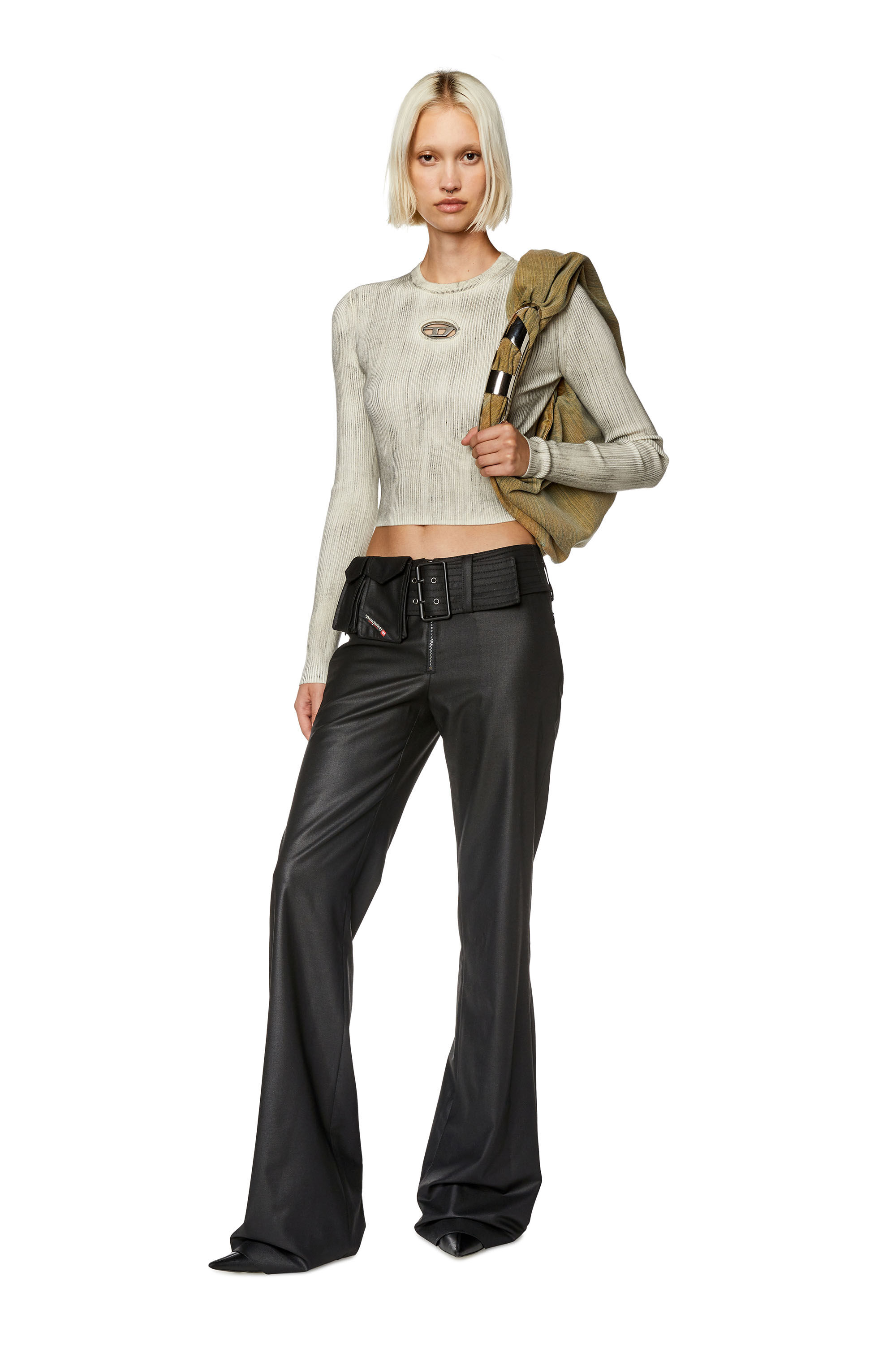 熱販売 with crew-neck Ribbed Women's oval Diesel | Grey | plaque D トップス