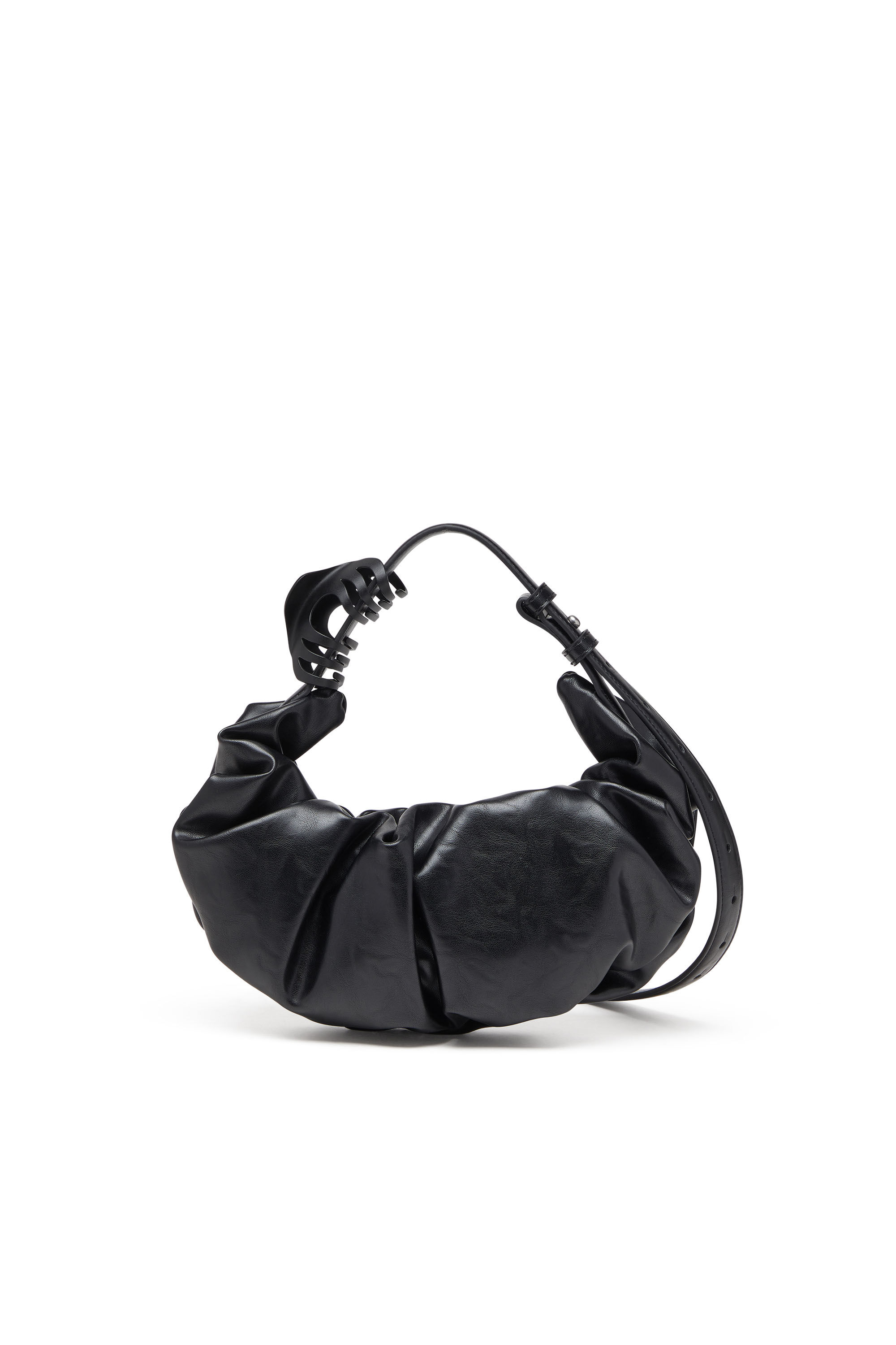 Diesel - GRAB-D HOBO S, Woman's Grab-D S-Small scrunched hobo bag in shiny PU in Black - 3