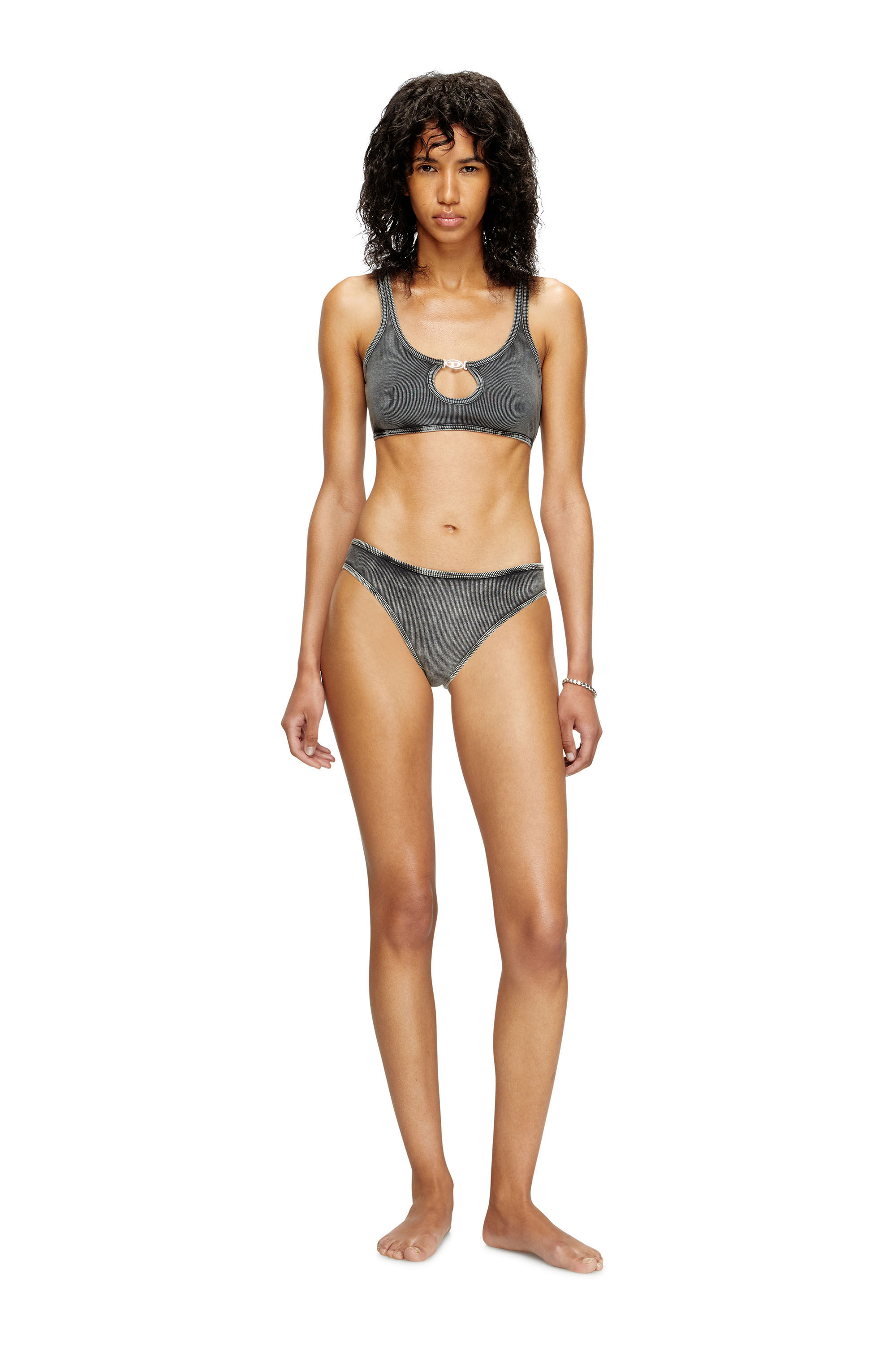 Diesel - UFPN-D-OVAL-HIGH-WAISTED-BRIEF, Woman's Ribbed briefs with Oval D plaque in Black - 2