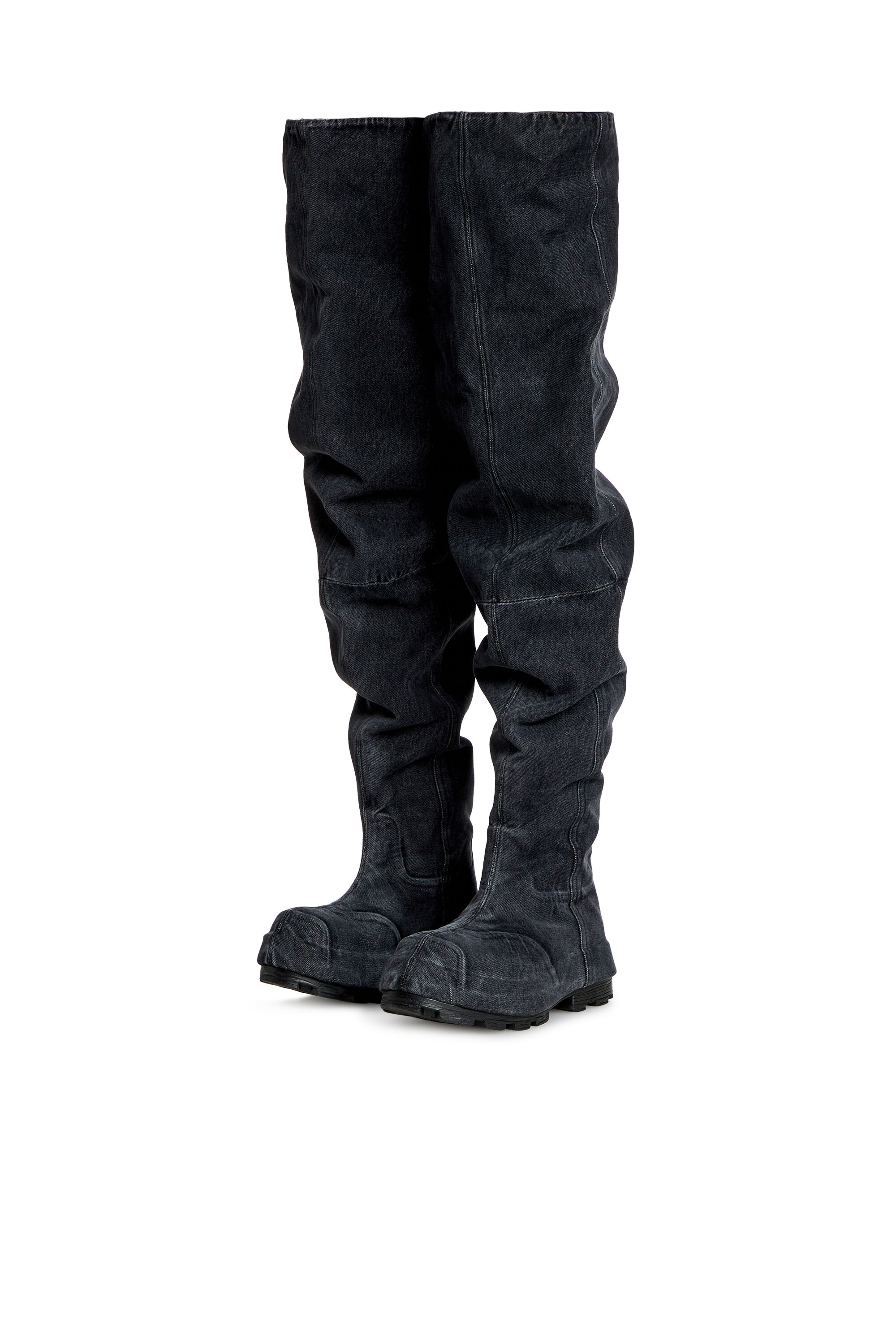 Diesel - D-HAMMER TBT MD, Man's D-Hammer Tbt Md Boots - Over-the-knee boots in washed denim in Black - 6