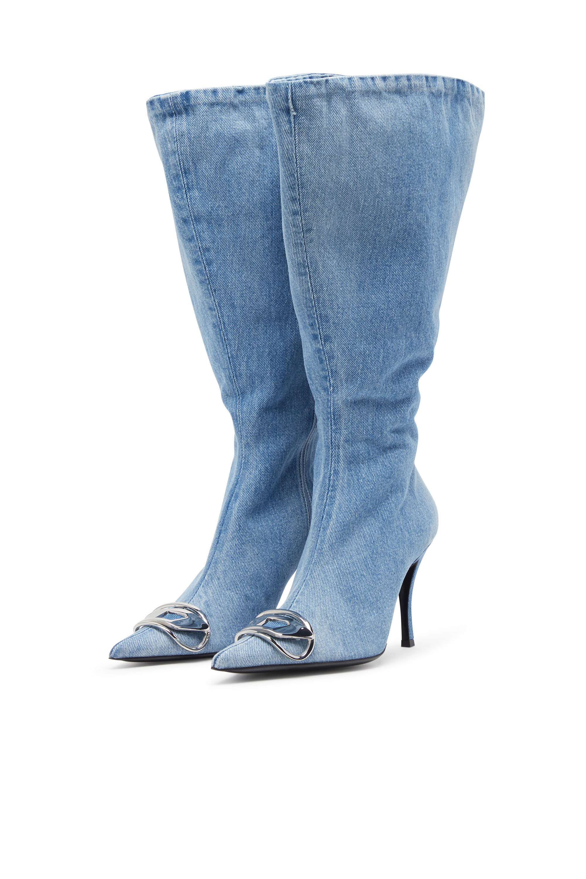 Diesel - D-VENUS KB LARGE, Botas anchas hasta la rodilla en denim Mujer in Azul marino - 8