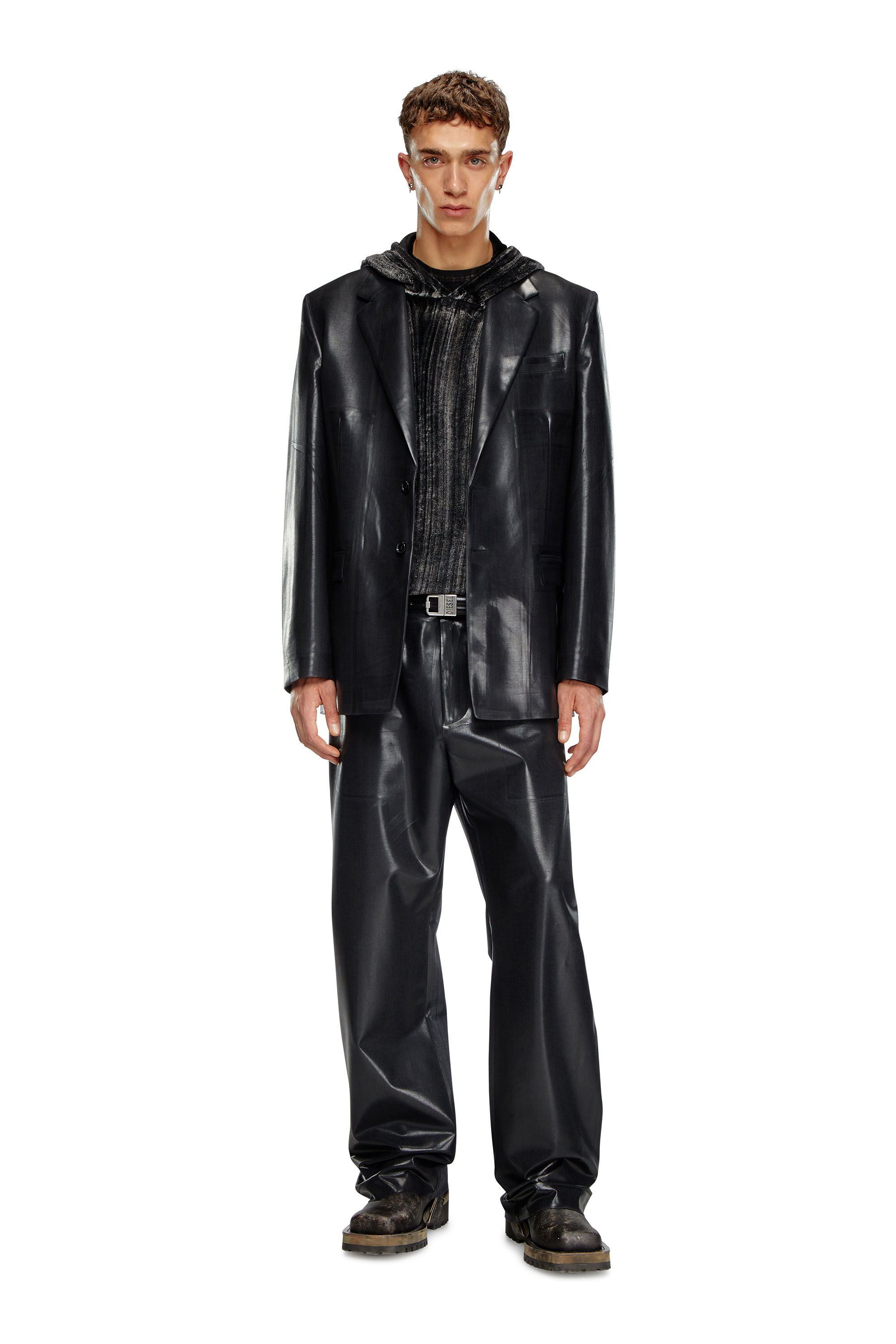 Men's Pinstripe blazer with coated front | Black | Diesel