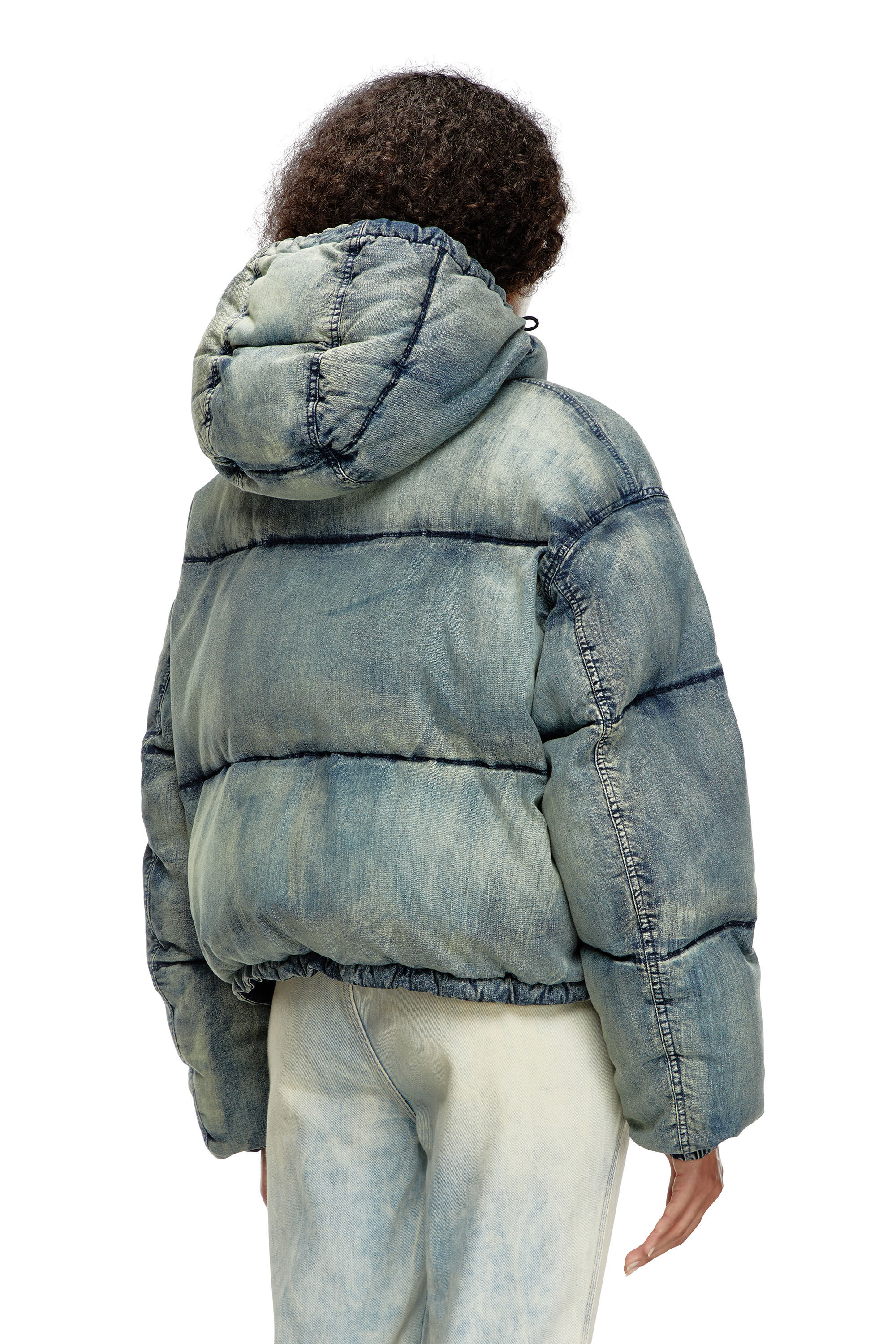 Diesel - W-AVES, Chaqueta puffer recortada con capucha de denim Mujer in Azul marino - 5