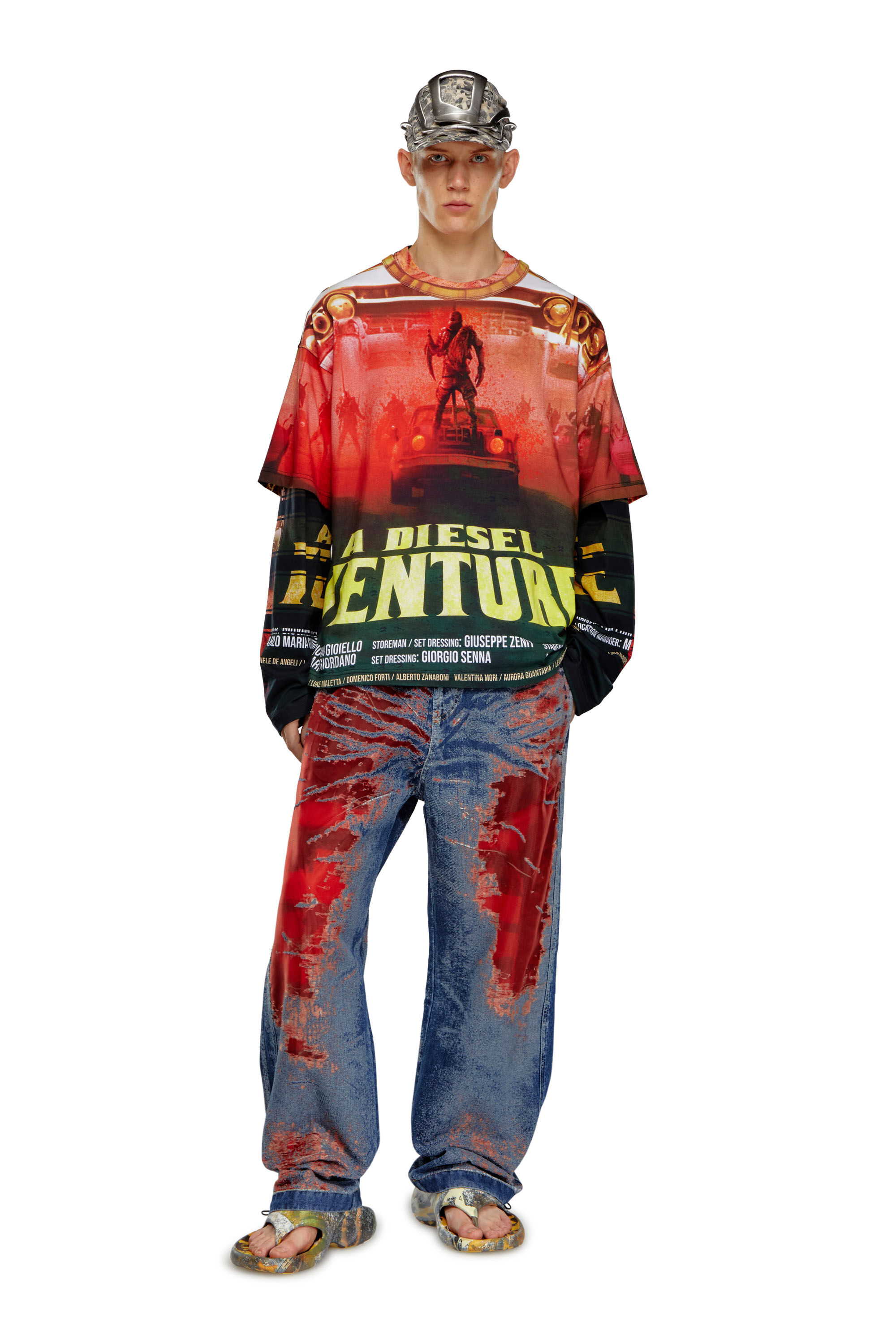 Men's Relaxed Jeans | Blue/Red | Diesel D-Martial Men's Relaxed Jeans | Blue/Red | Diesel D-Martial