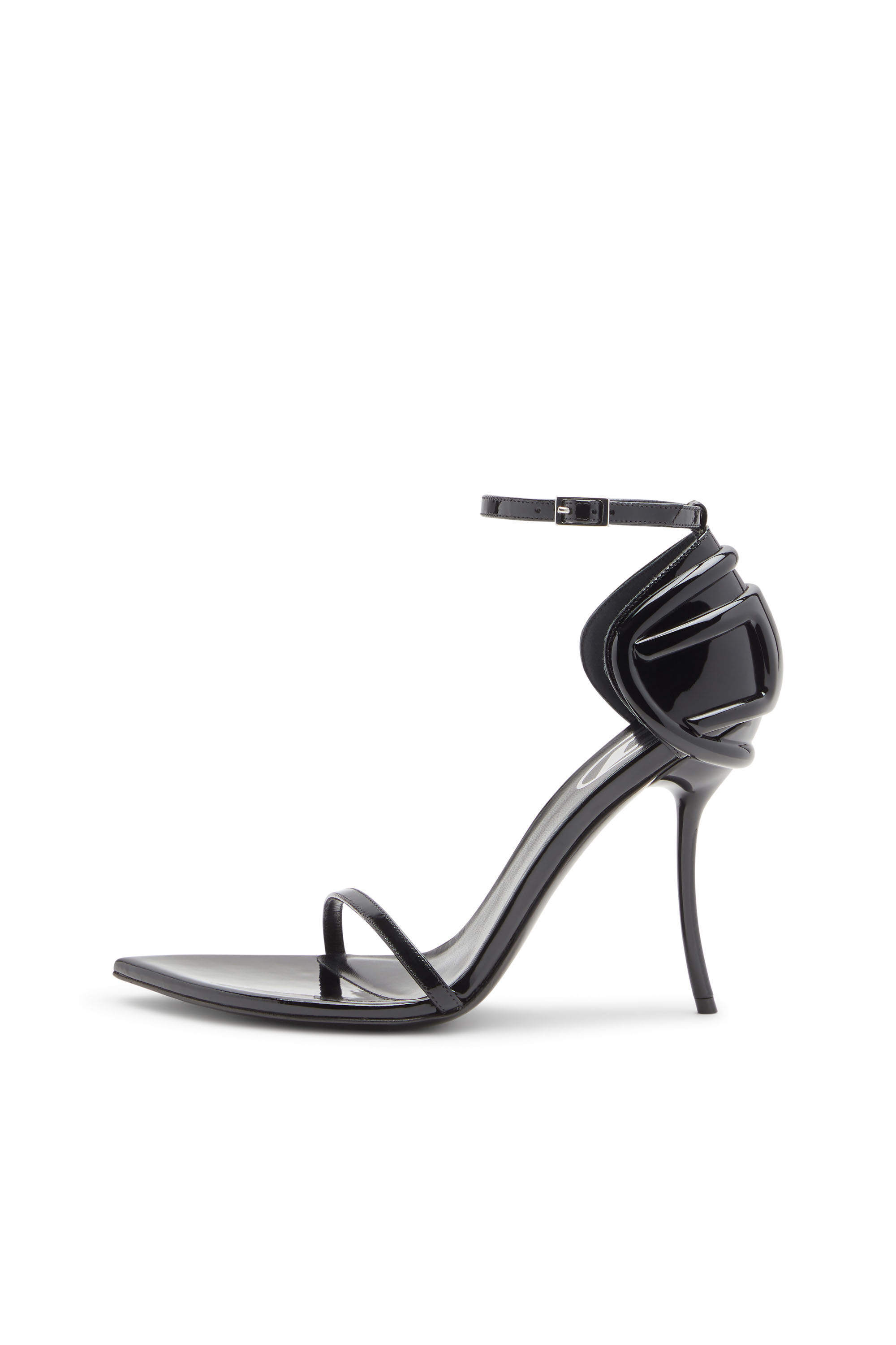 Diesel - D-TEN&HALF SANDAL, D-Ten&Half-Sandalias con tacones de aguja en charol y satén Mujer in Negro - 7