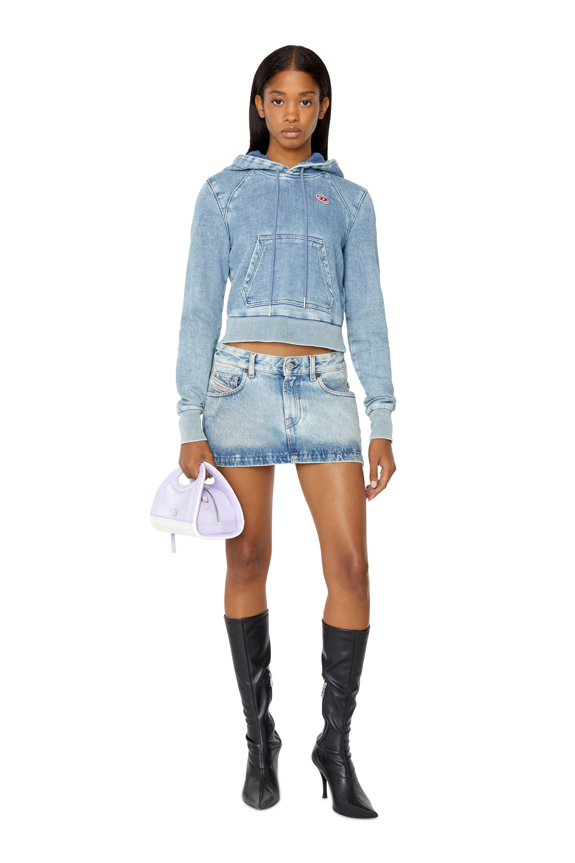 D ANGY HOOD NE Woman Track denim crop hoodie Diesel Library