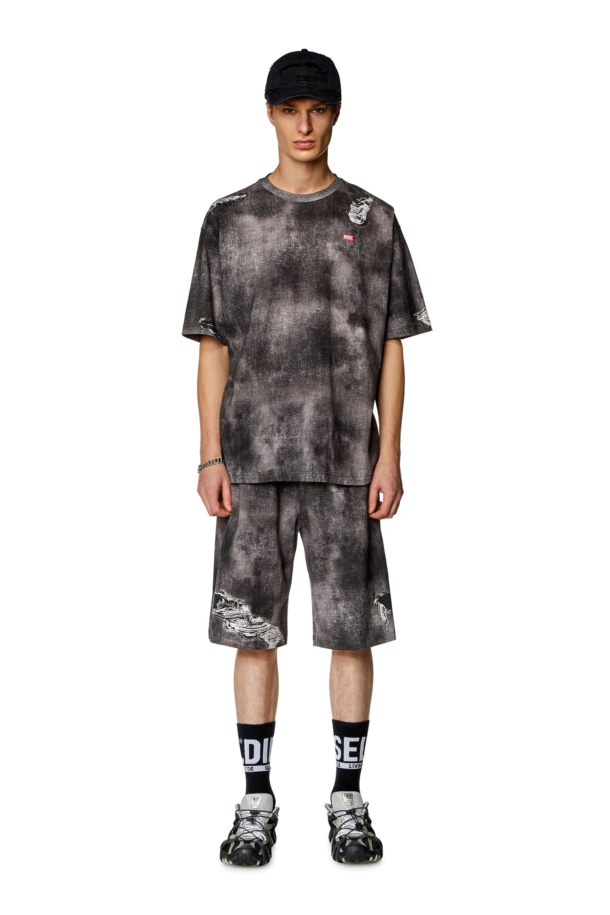 Men's oversized T-shirt with Denim print | Black | Diesel