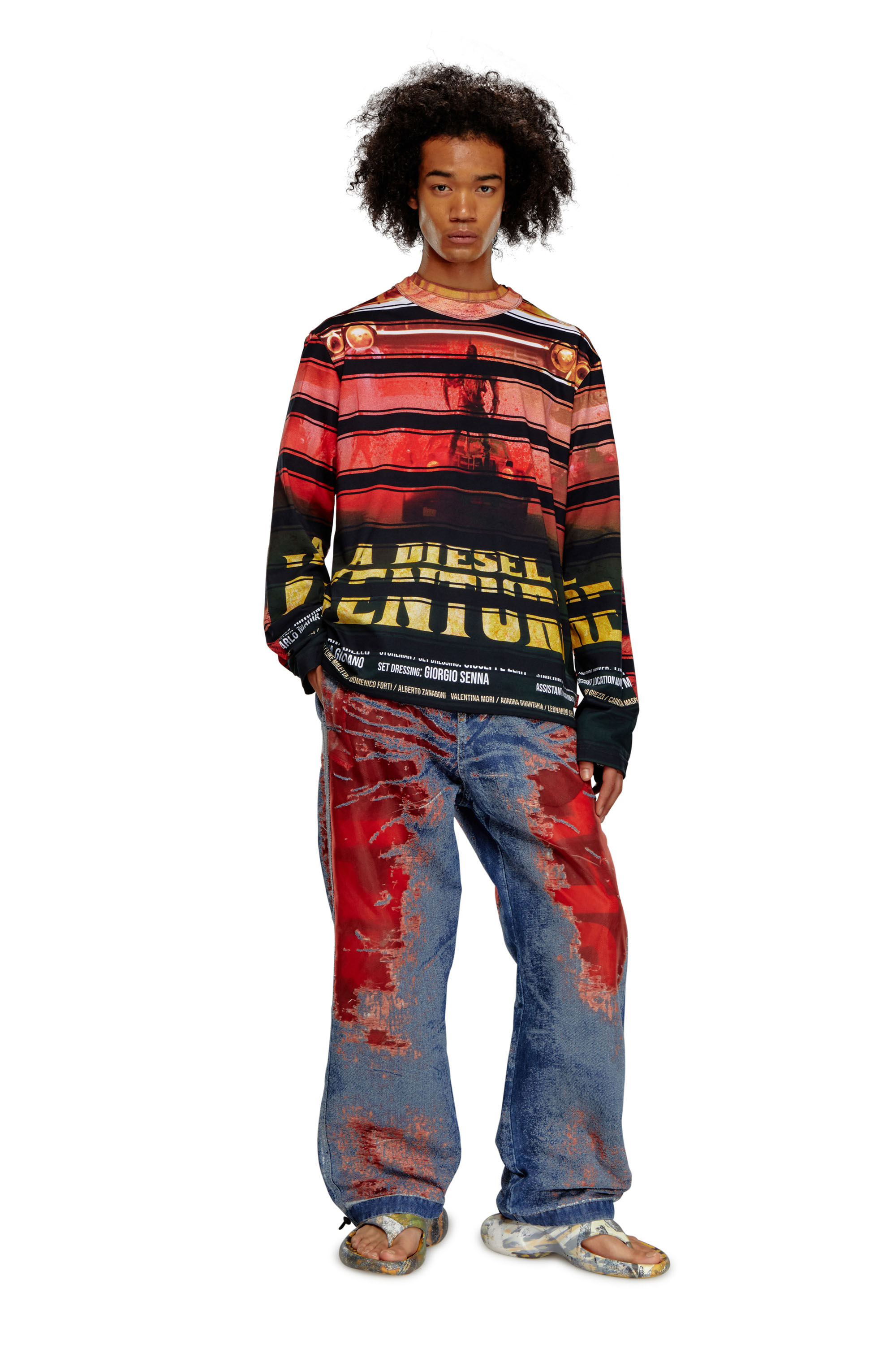 Men's T-shirt with striped movie print | Multicolor | Diesel
