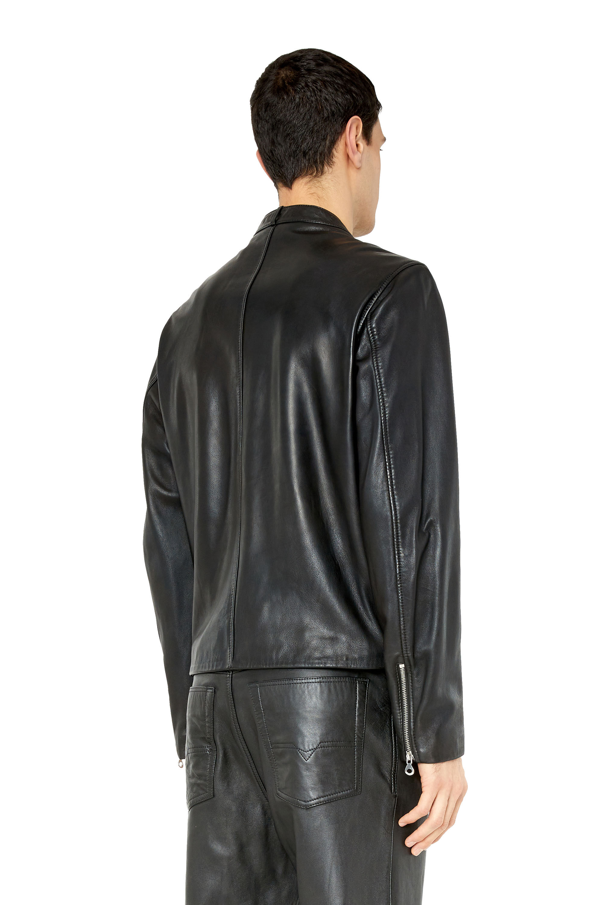 L-METAL Man: Leather biker jacket with logo plaque | Diesel