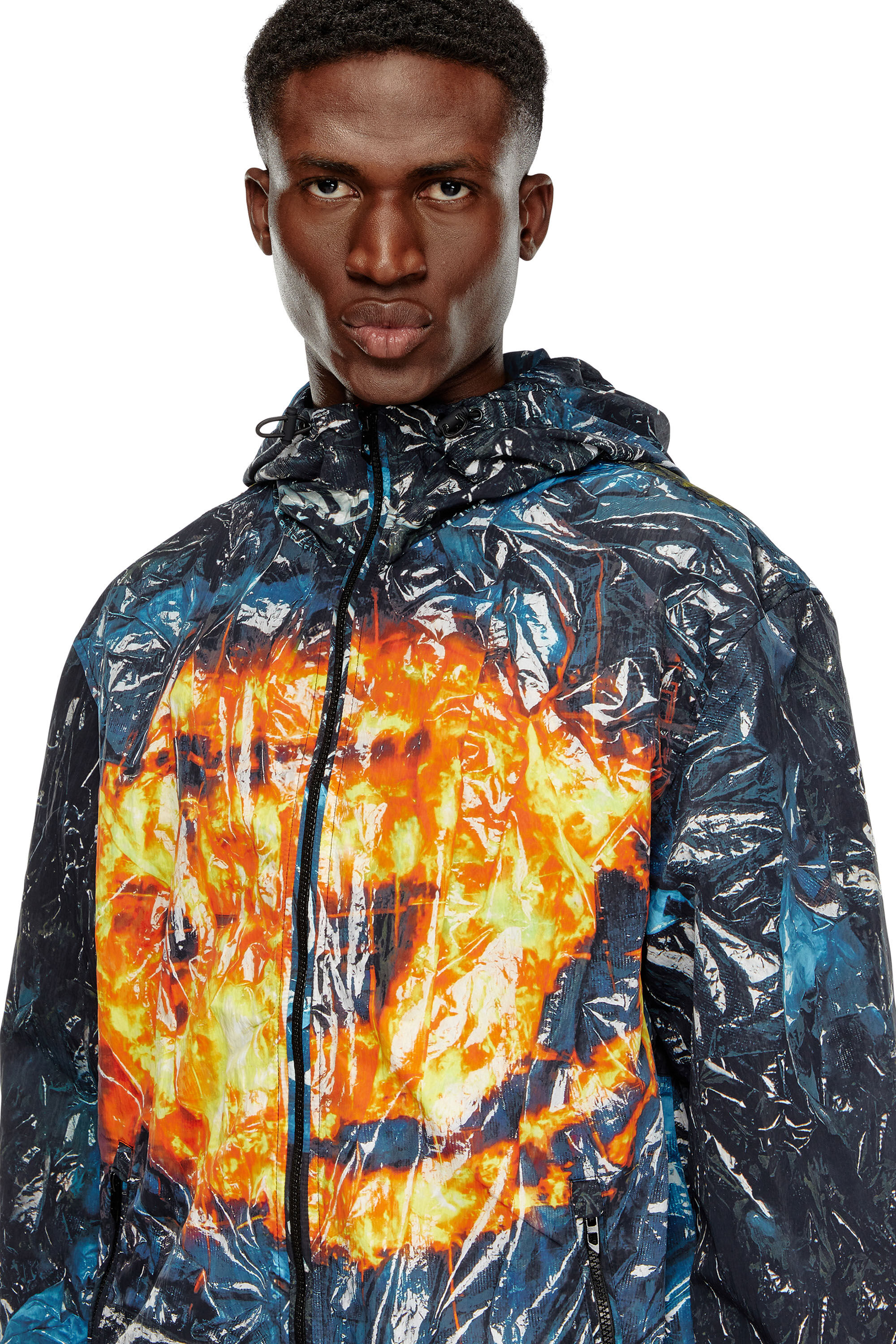 Men's Hooded windbreaker with poster print | Multicolor | Diesel