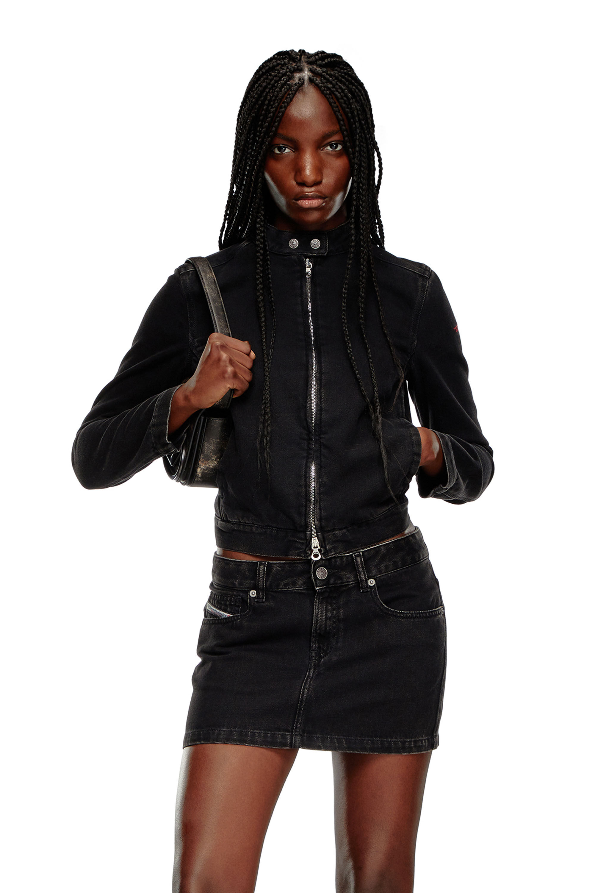 Women's Biker and Moto Jacket in Denim | Black | Diesel