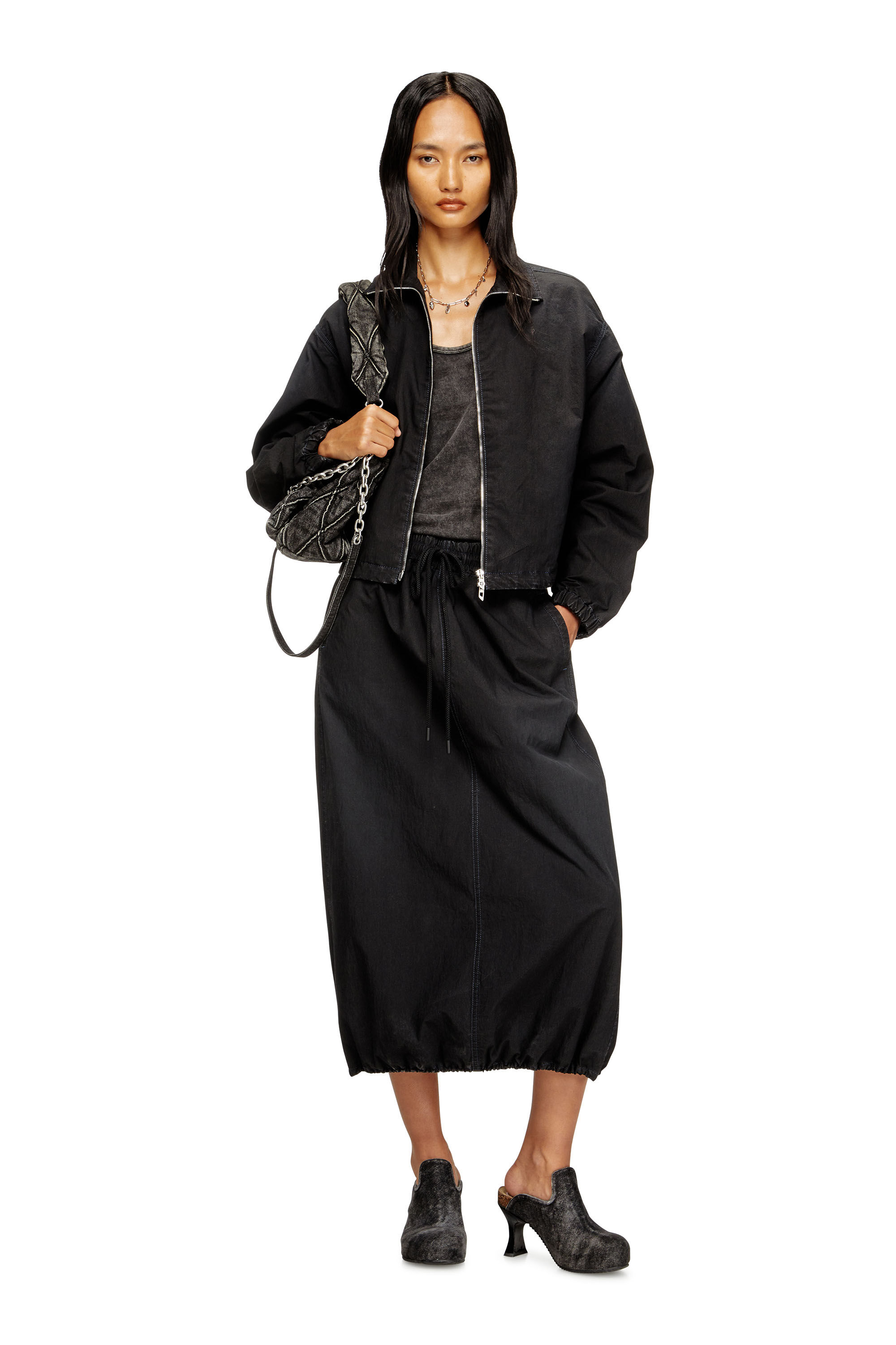 Diesel - DE-SANDERZ JOGG, Chaqueta de tejido técnico JoggJeans con cuello alto Mujer in Negro - 1