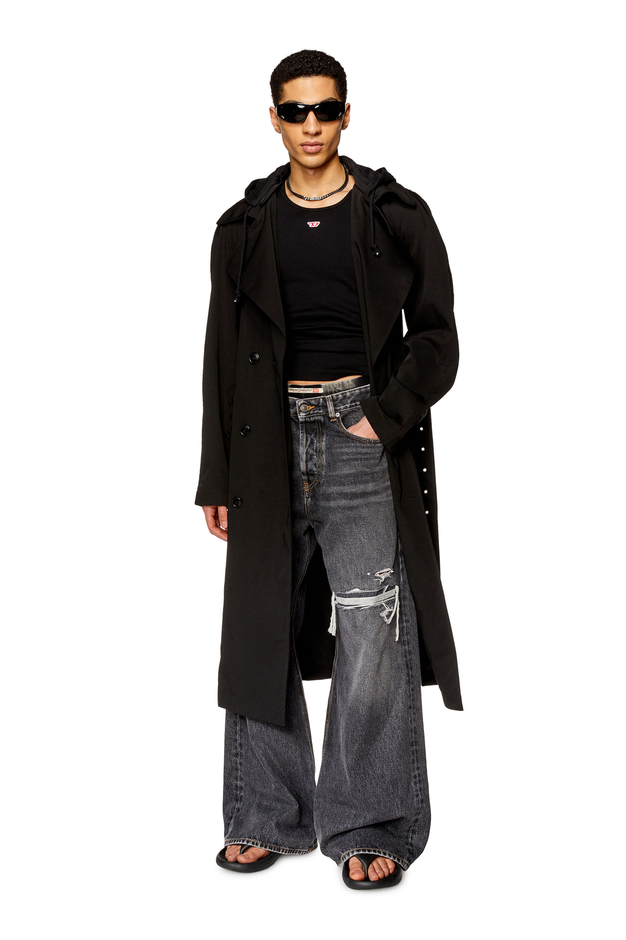 Diesel - J-MATTHEW, Trenca de sarga de nailon con capucha Hombre in Negro - 3