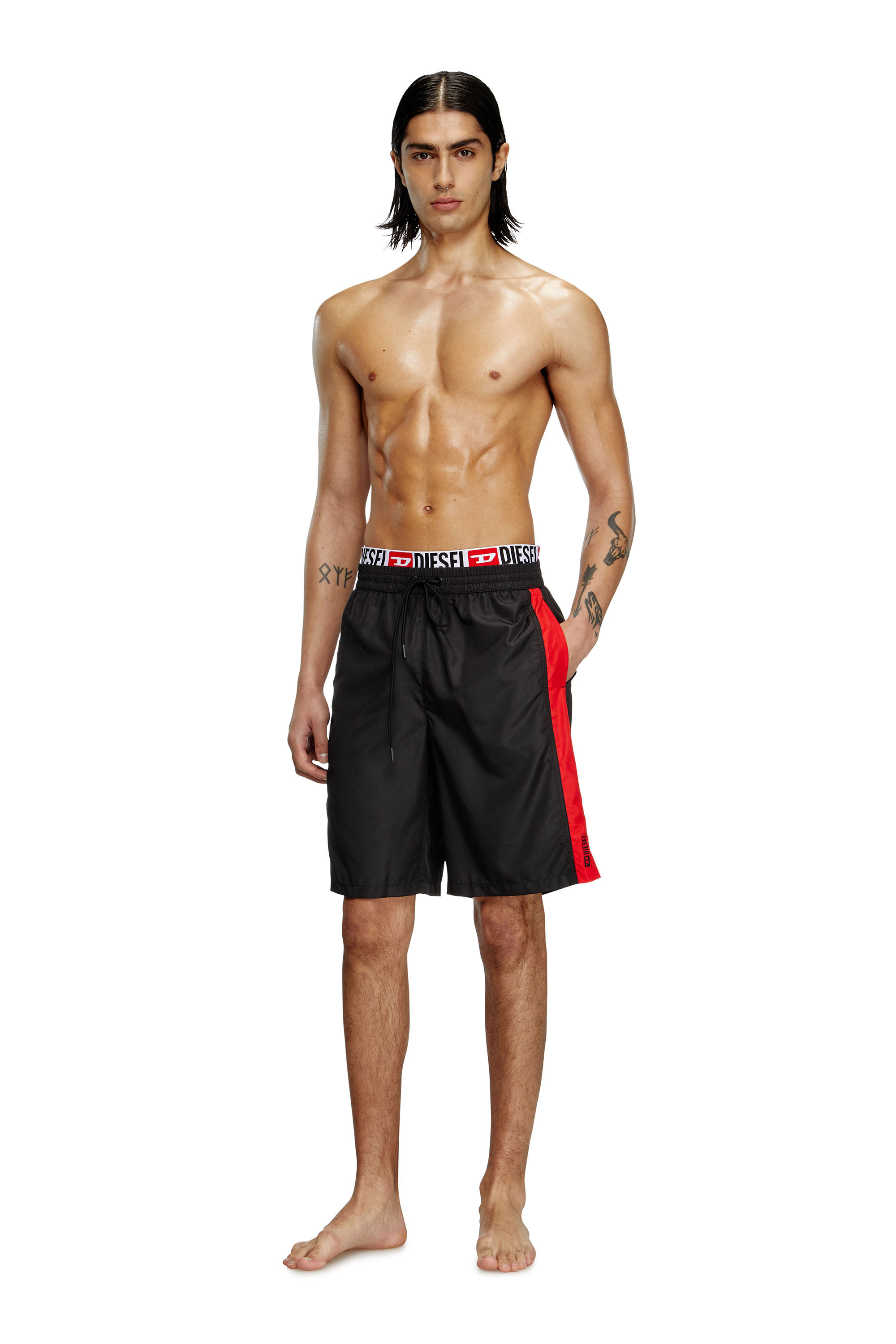 Diesel - DIEGO-53-D-CORE, Man's Board shorts with hybrid waist in Black/Red - 2