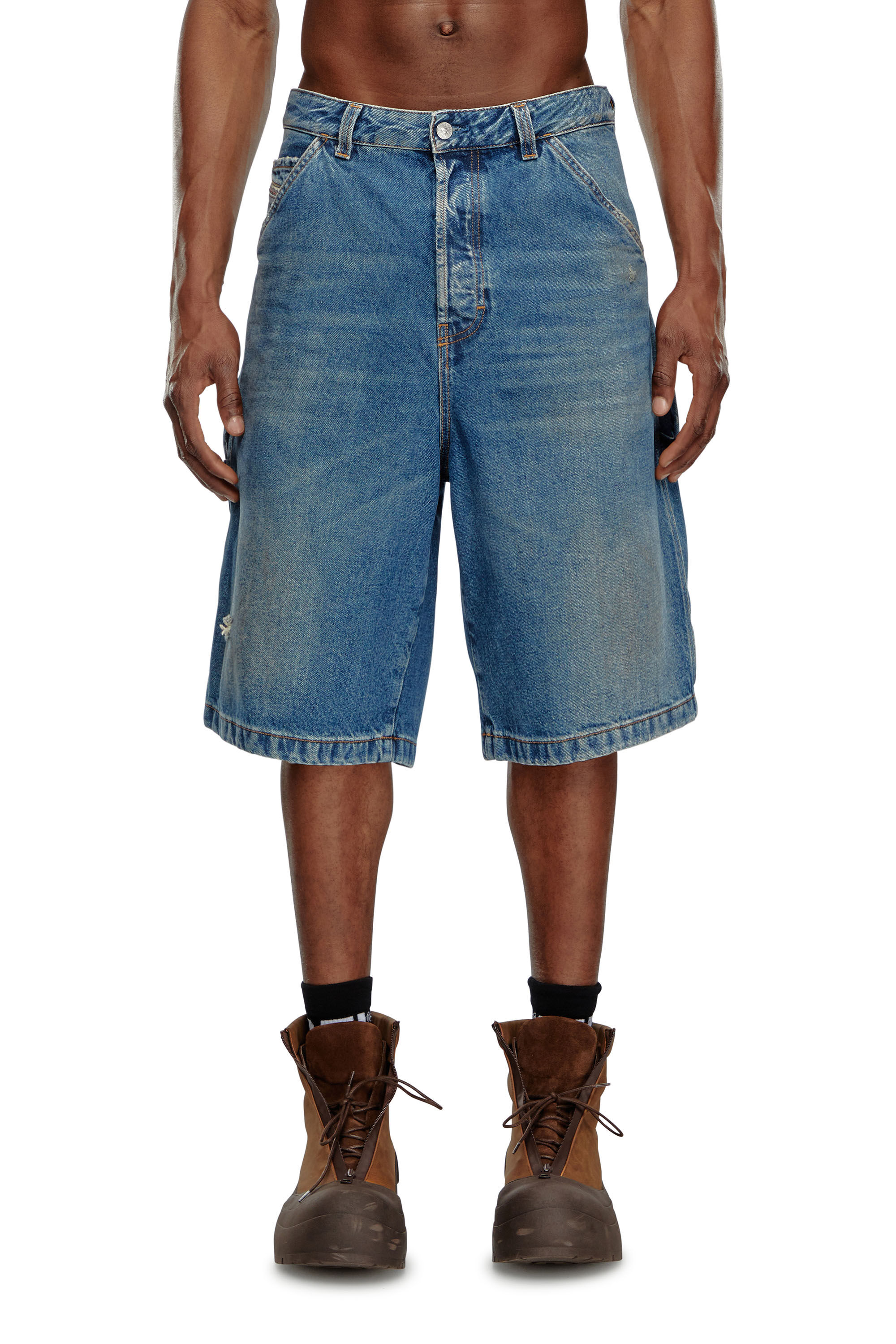 Diesel - D-LIVERY-SHORT, Man's Denim utility shorts with dusty wash in Medium blue - 3