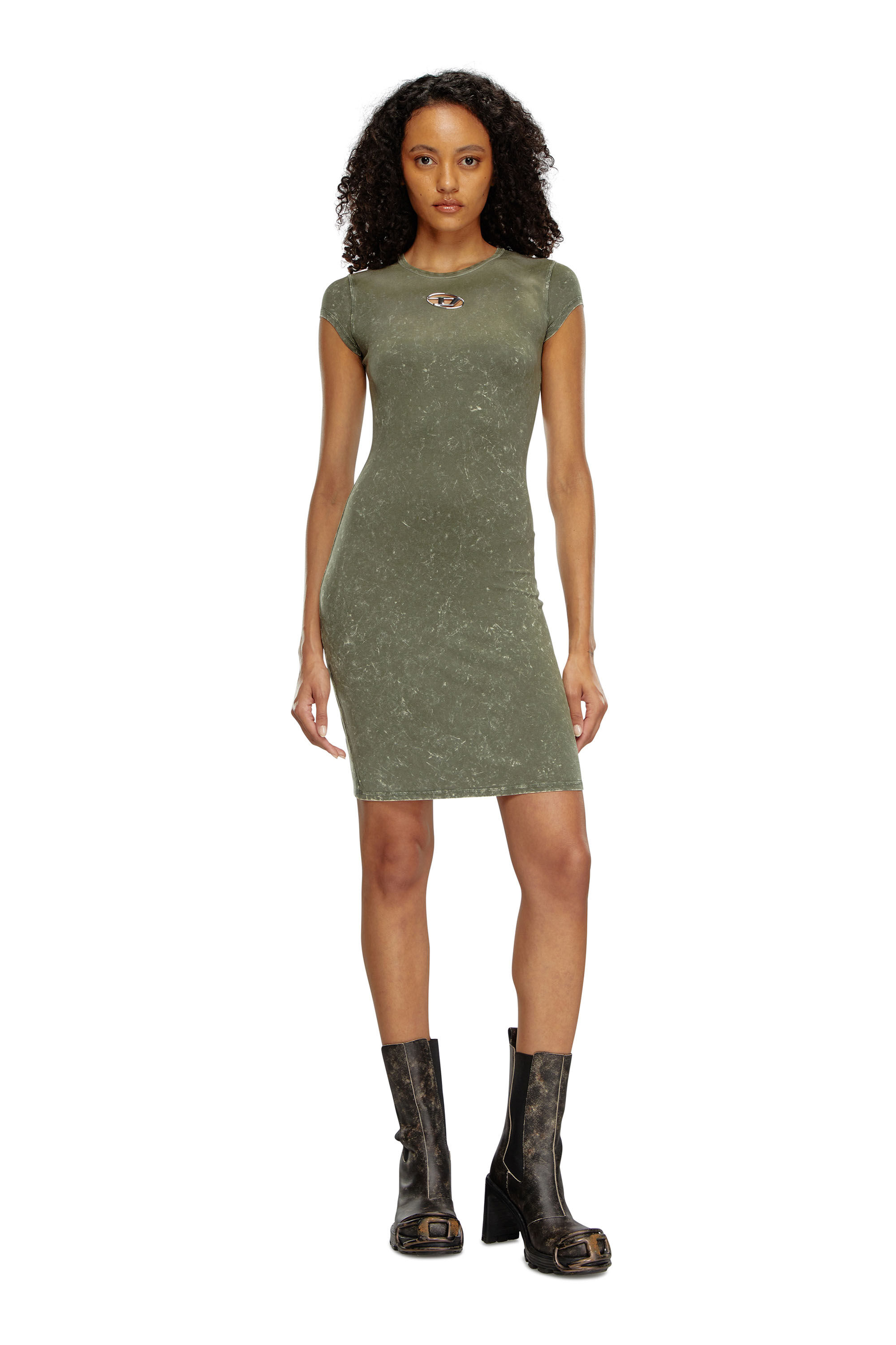 Women's Short dress in marbled stretch jersey | Green | Diesel