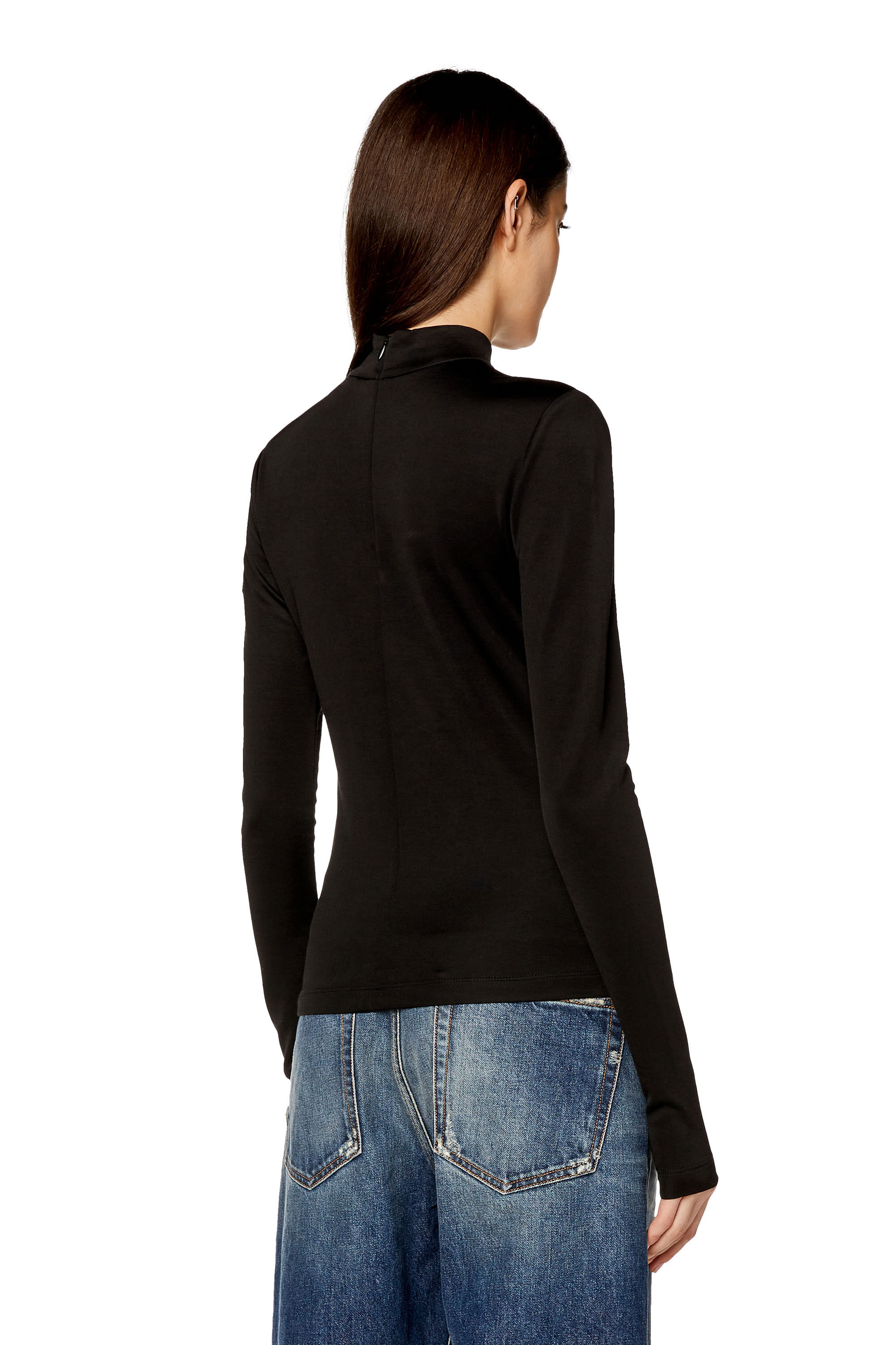 Diesel - T-ASTRA-OD, Camiseta de medio cuello alto de tejido elástico interlock Mujer in Negro - 5
