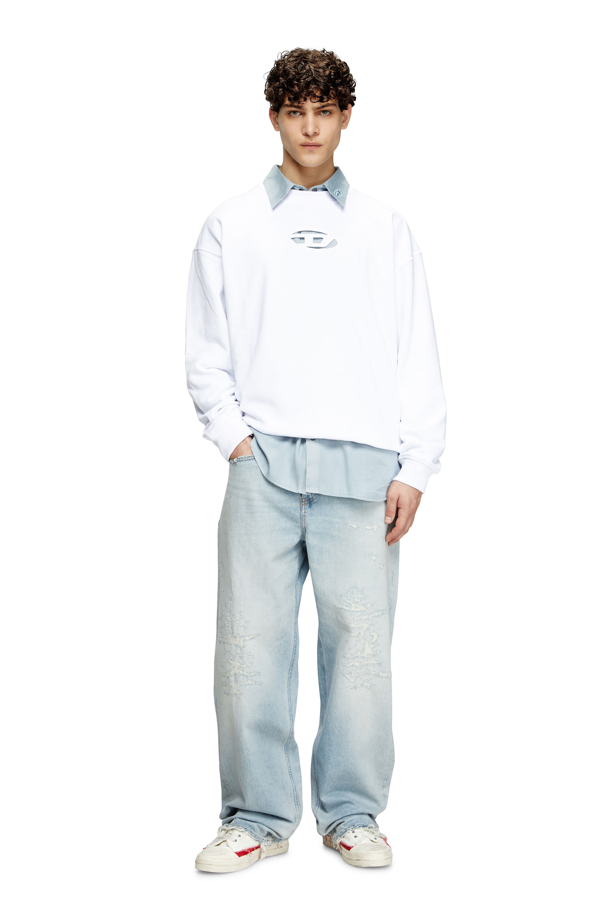 Diesel - S-BOXT-OD, Sudadera con logotipo Oval D recortado Hombre in Blanco - 1