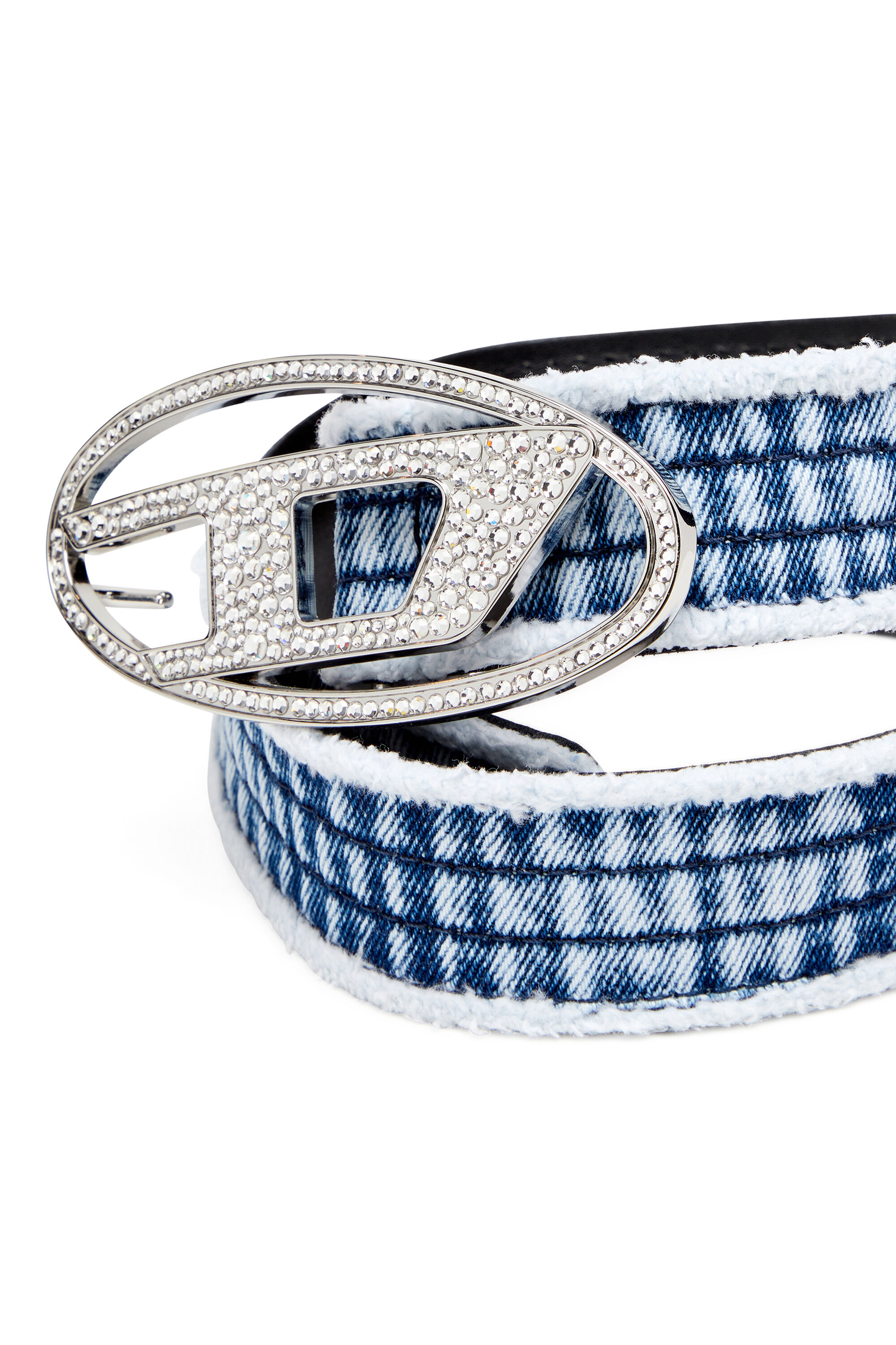 DIESEL b-1dr strass ウォッシュドデニム ラインストーン ベルト B-1DR STRASS 3.9cm denim and leather belt with crystal