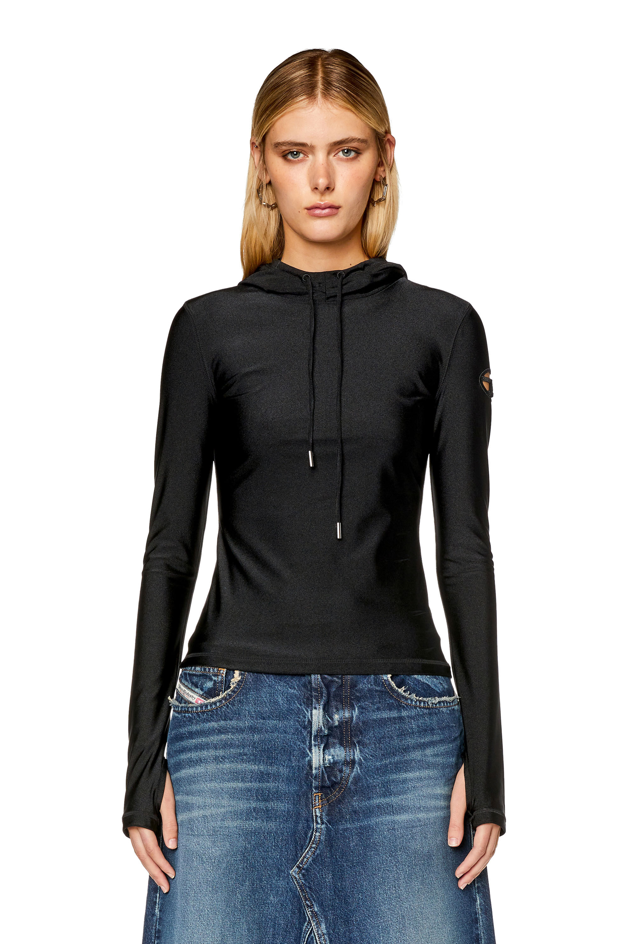 Women's Hoodie in shiny stretch nylon | Black | Diesel
