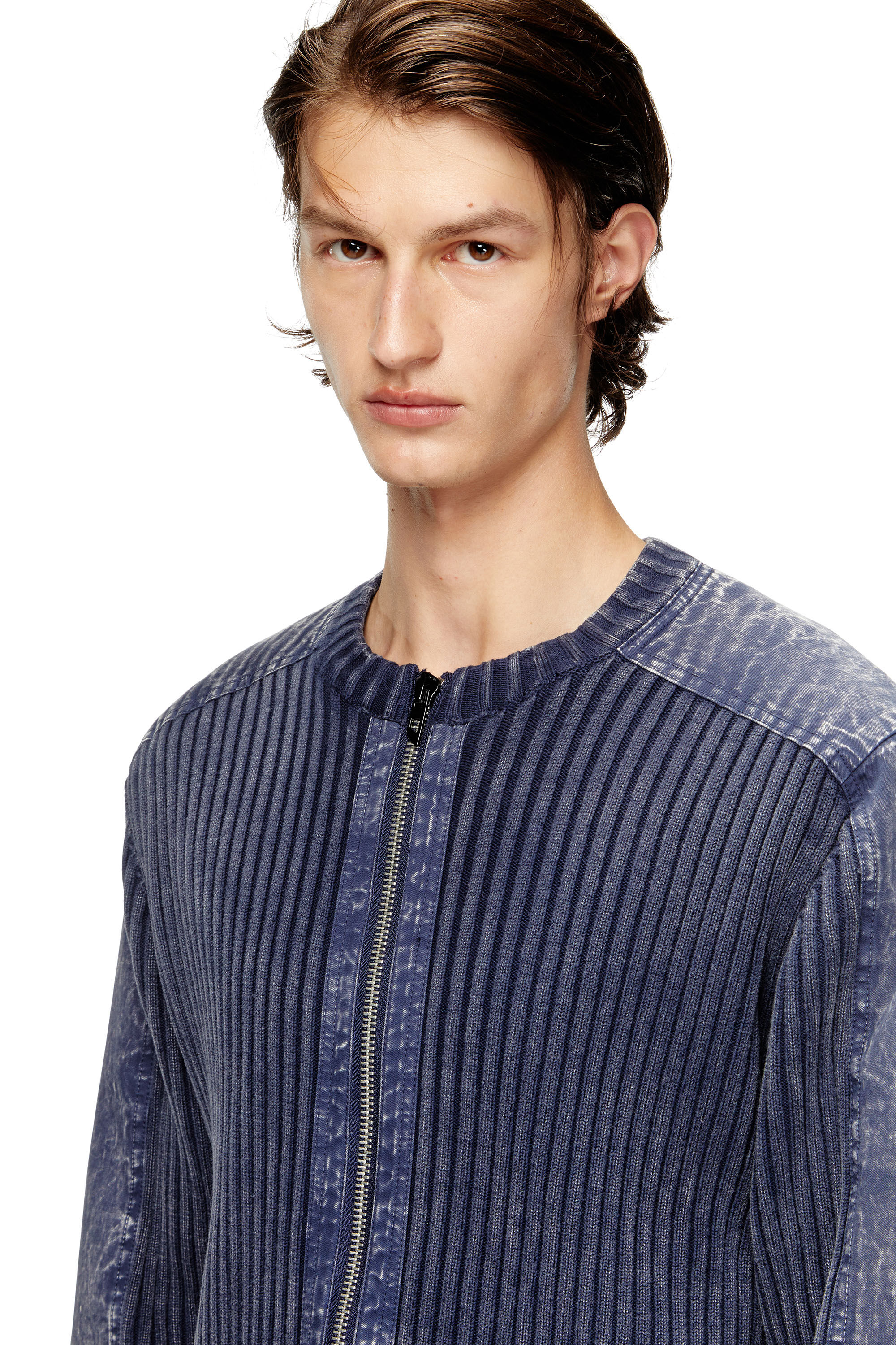 Diesel - K-MATTY, Cárdigan con cremallera y bandas de denim en las mangas Hombre in ToBeDefined - 5