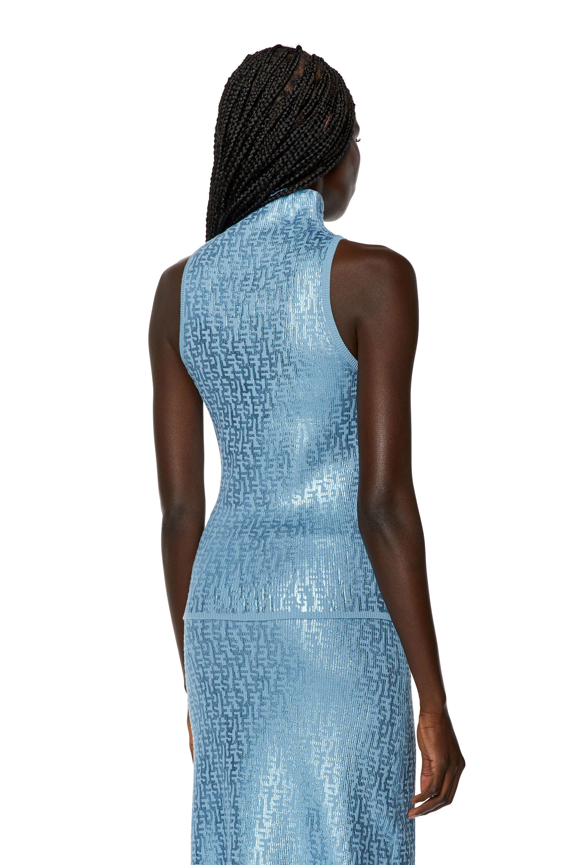 Diesel - FF-M-EGEO, Woman's Tank top with metallic monogram print in Light Blue - 4
