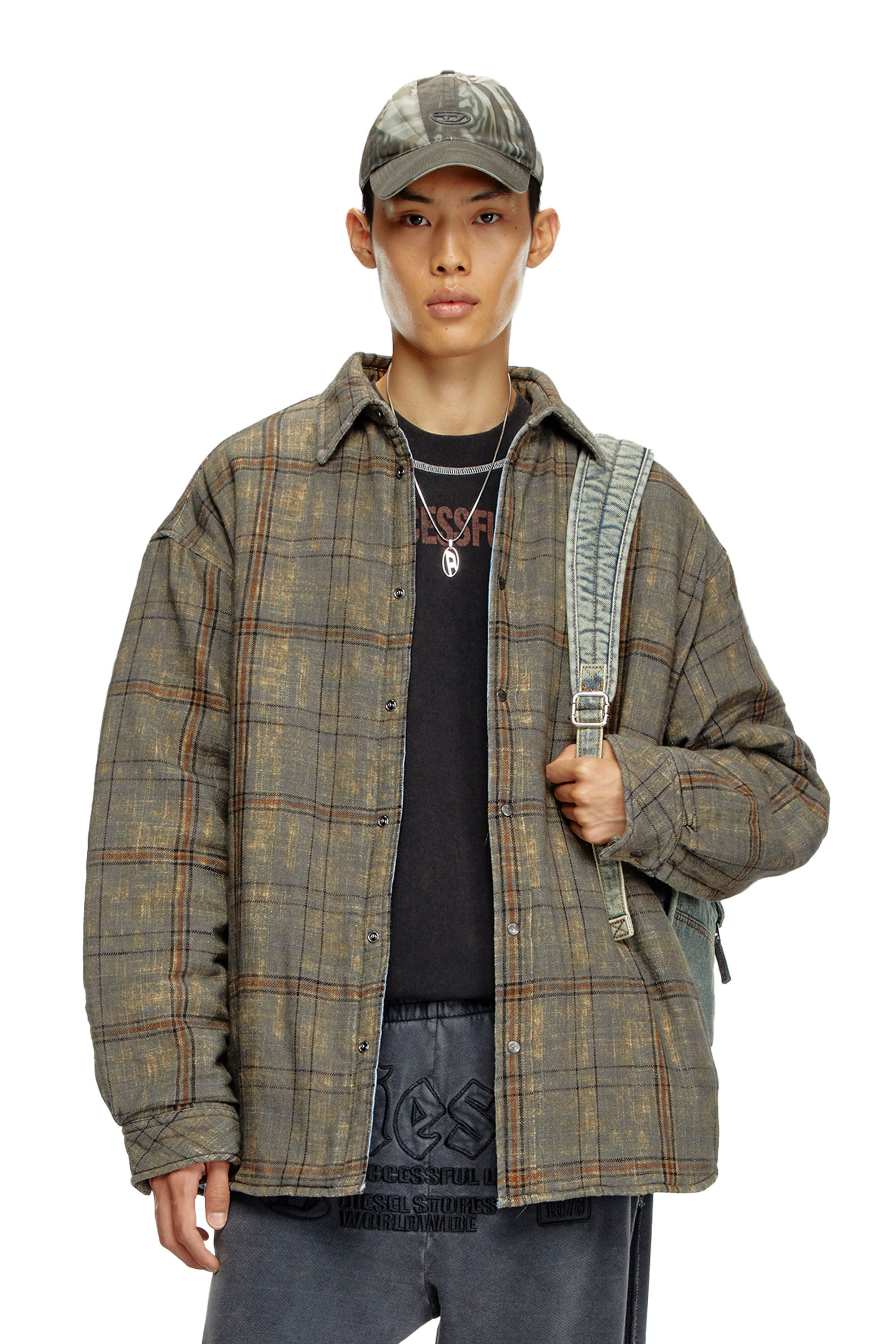 Diesel S Hamme Padded Check Jacket Hazelnut