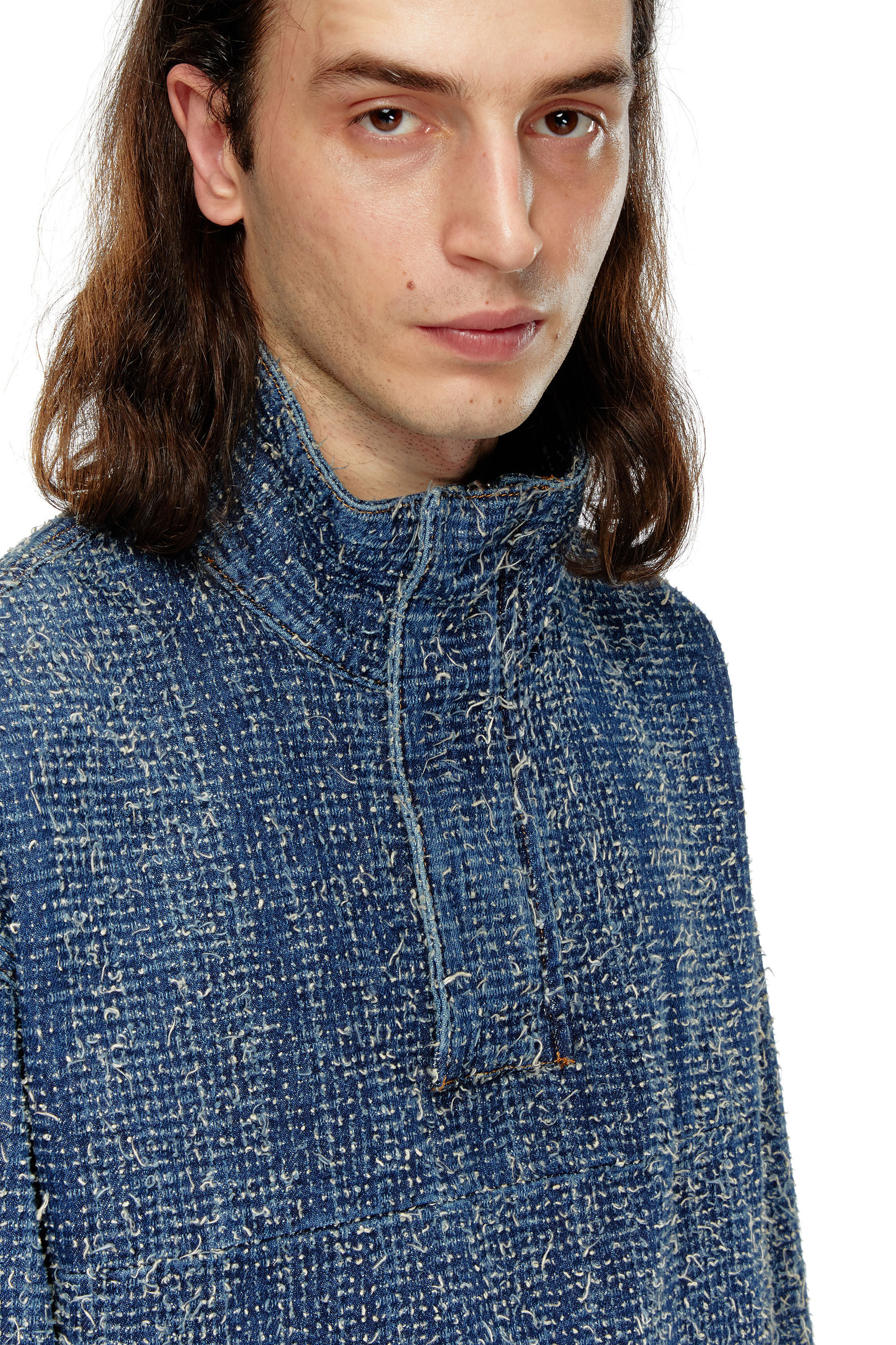 Women's Hooded jacket in bouclé denim | Grey | Diesel