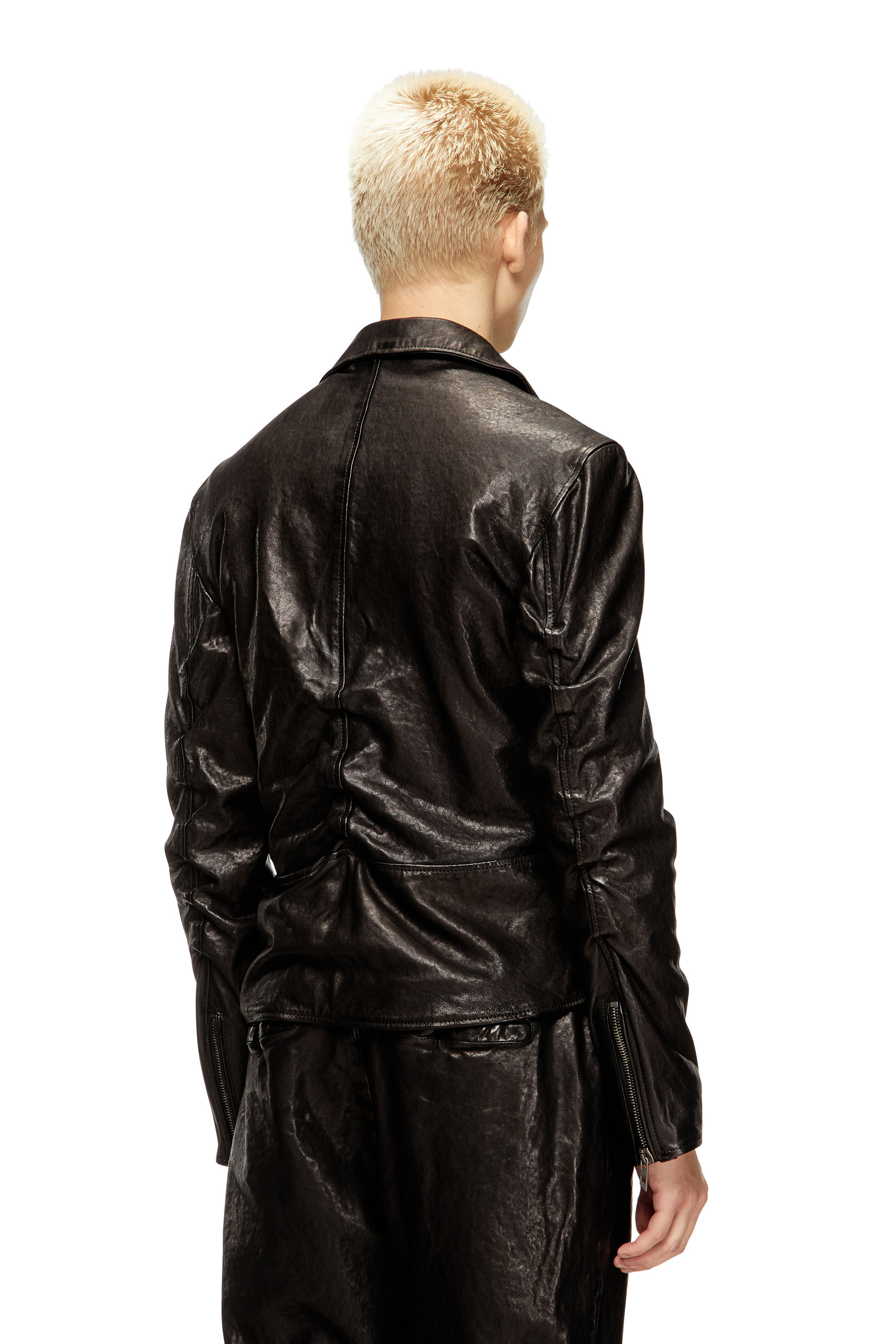 Diesel - L-UNCAN, Chaqueta biker de cuero hervido Hombre in Negro - 5