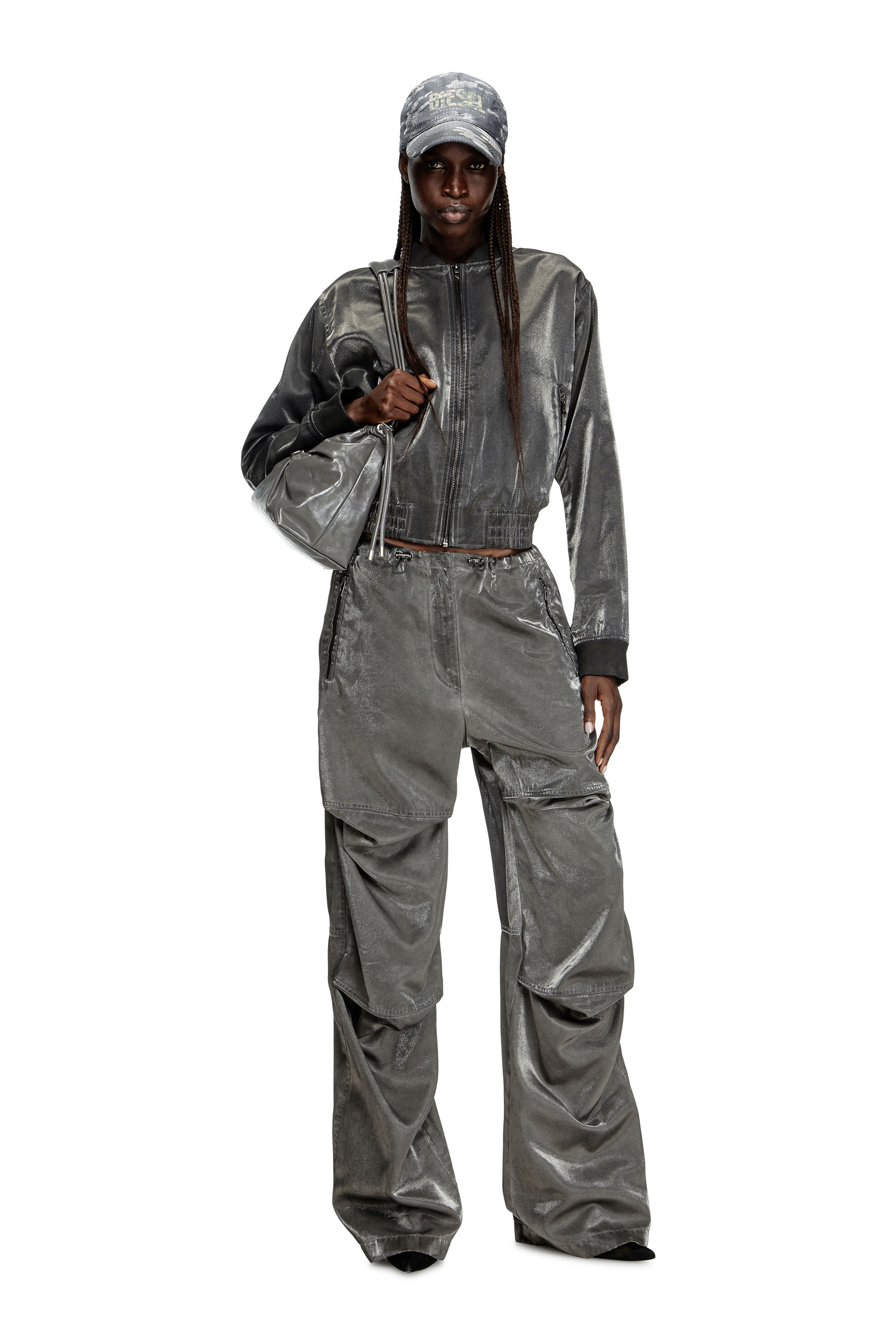 Diesel - G-HOST, Chaqueta bomber de satén Mujer in Gris - 1