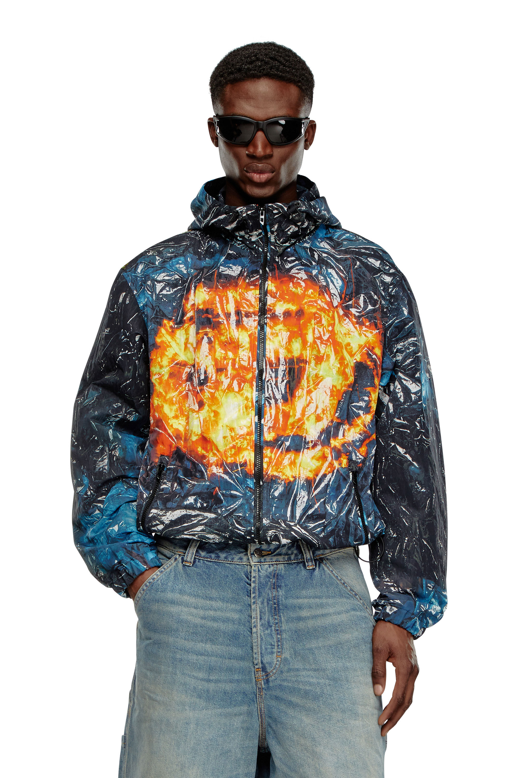 【税込?送料無料】 Men's Hooded windbreaker with poster print | Multicolor | Diesel ジャケット・アウター