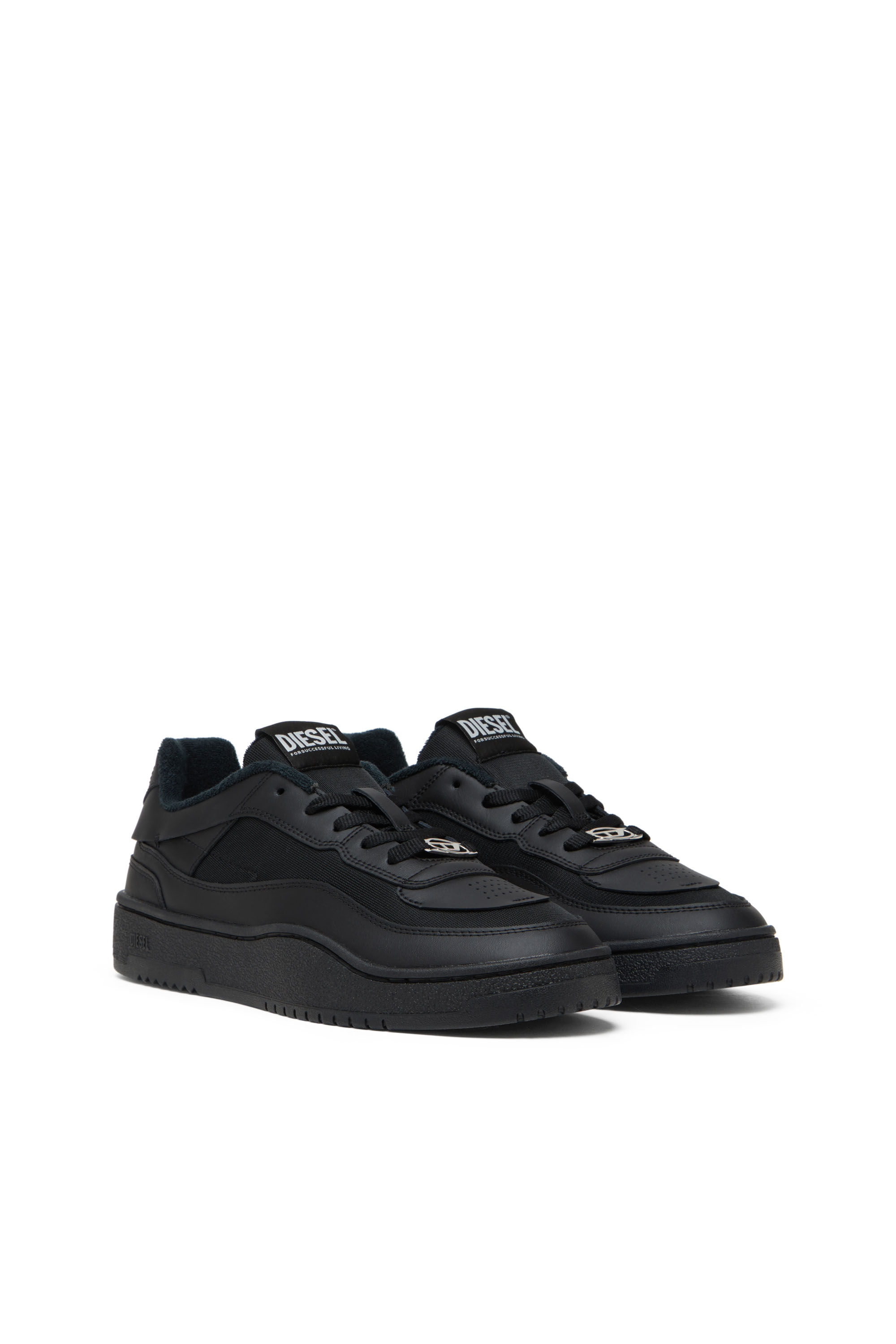 Men's S-Oval Skate-Fabric-panelled leather sneakers | Black