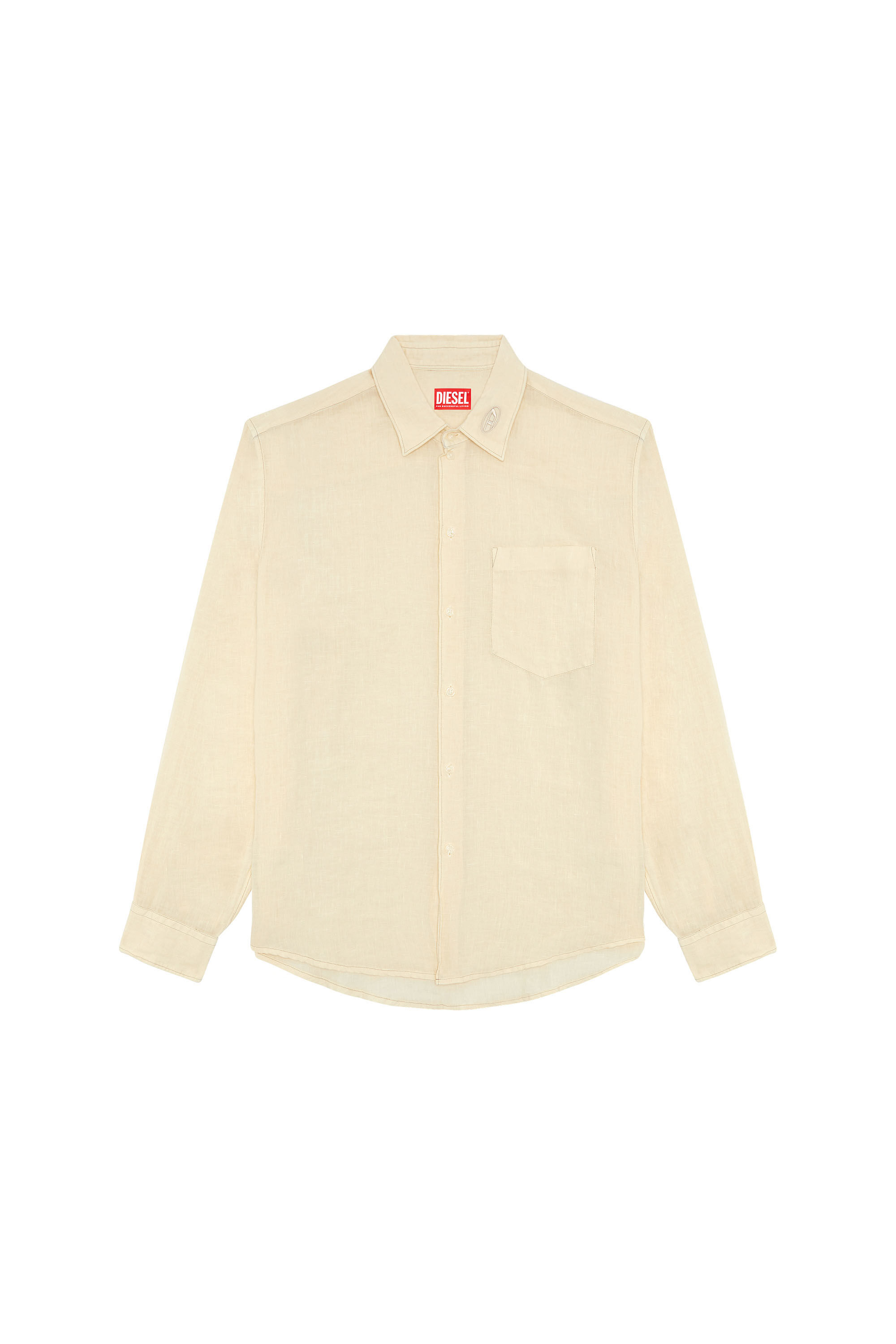 Men's Linen shirt with logo collar | Beige | Diesel