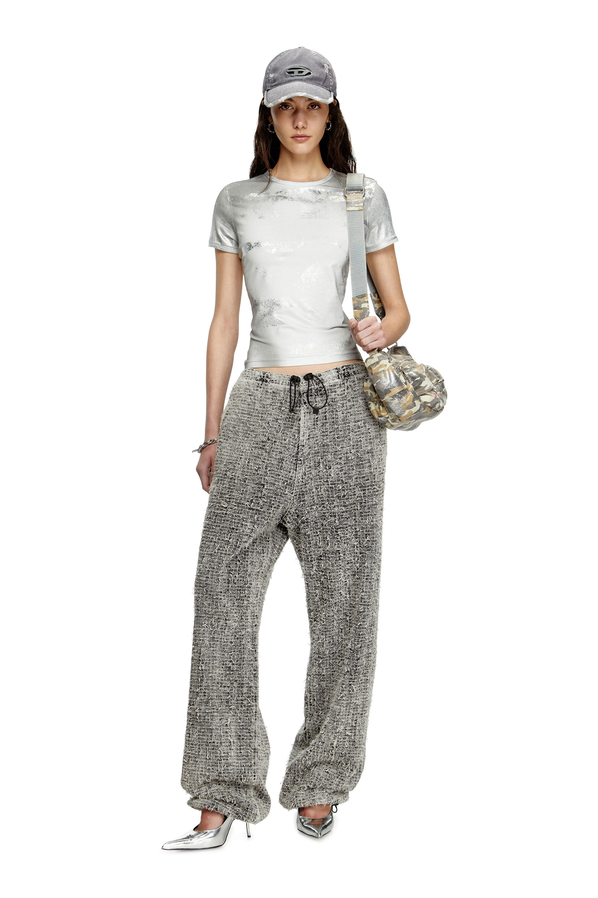 Women's Logo T-shirt with metallic effects | Silver | Diesel Women's Logo T-shirt with metallic effects | Silver | Diesel